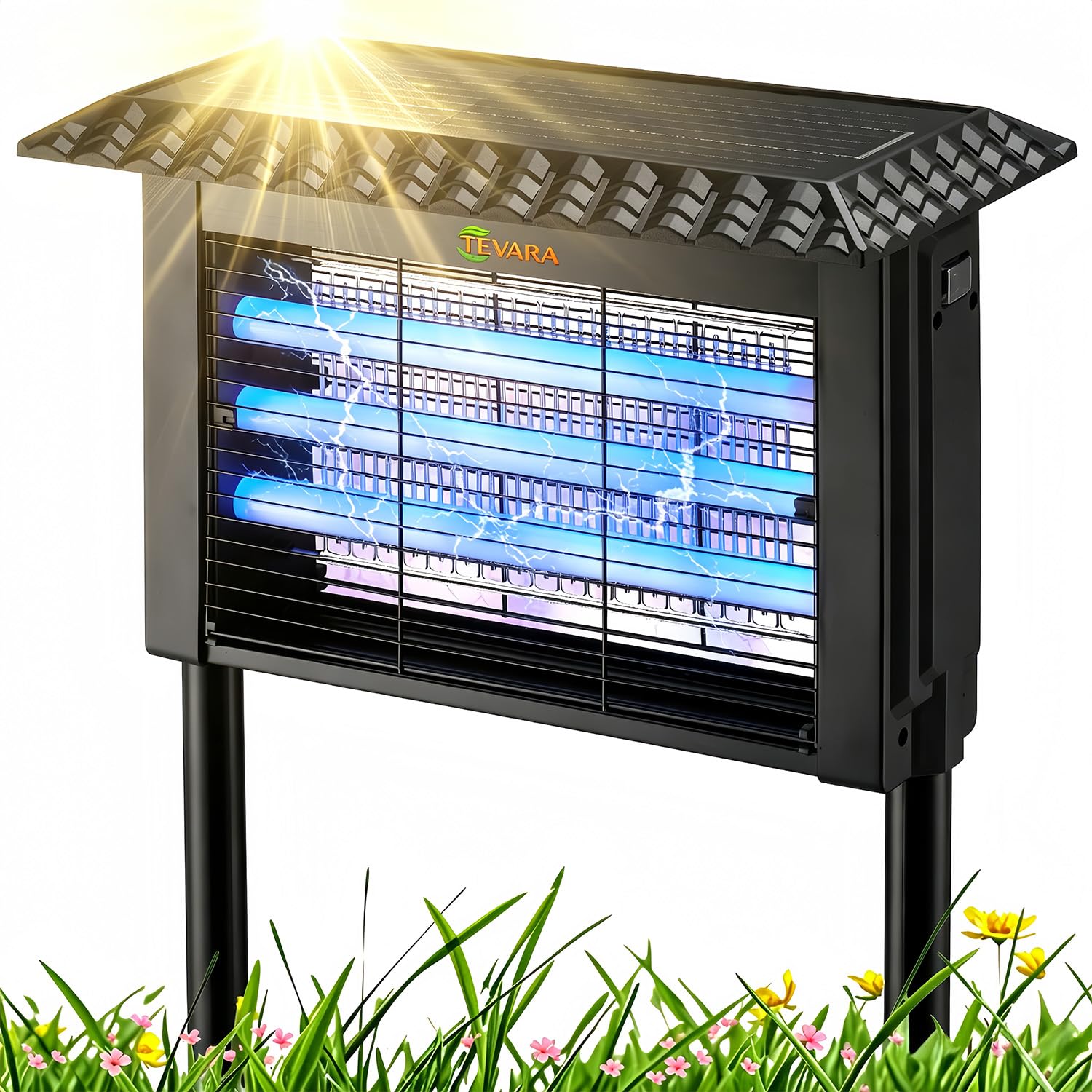 Zapper Solar Bug Zapper Outdoor - Zapper zanzare senza fili da 4500 V con controllo della pioggia, pannello solare da 10 W e sensore di luce intelligente, luci da percorso 2 in 1 e zanzariera per