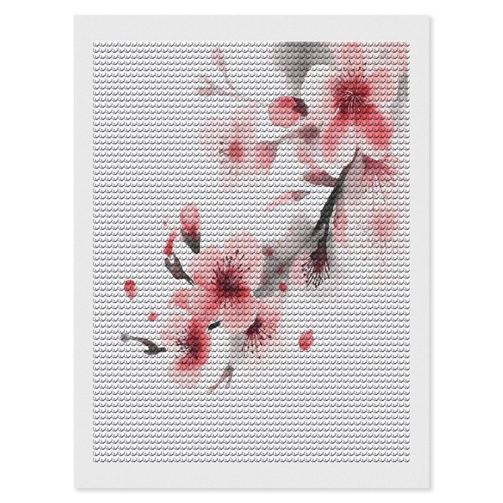 JTREHY Asian Watercolor Pink Cherry Florals Diamond Art Kits Personalized DIY Round Diamond Painting Kits for Beginner Full Drill Diamonds Dots Paintings for Adults Gem Art Crafts Home Decor