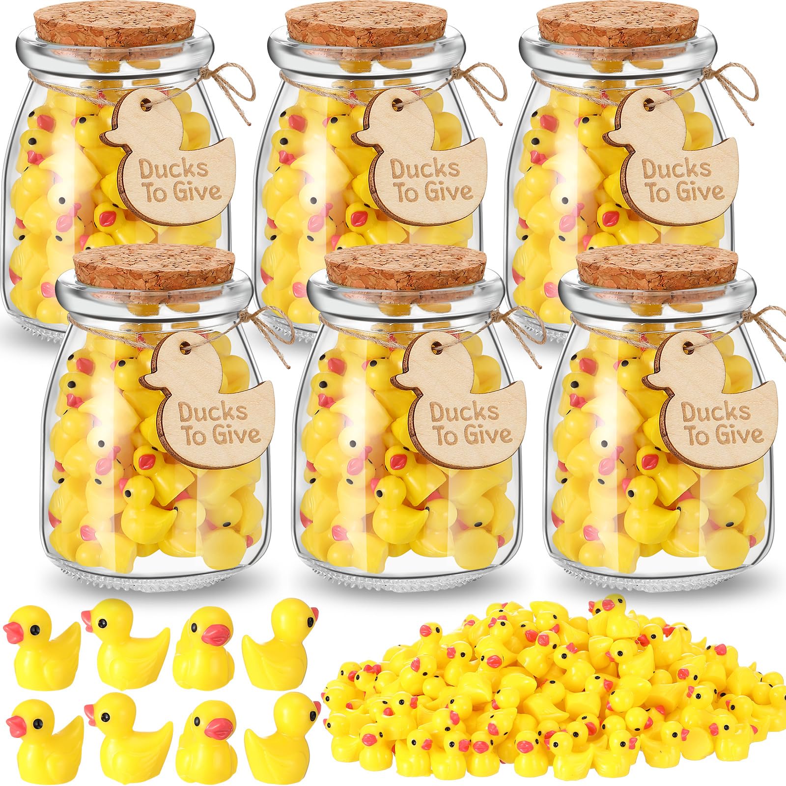 Baderke 6 Set Cute Jar of Yellow Ducks Funny Cute Duck Gift in Bottle for Women Mini Resin DIY for Coworkers(Yellow Ducks)