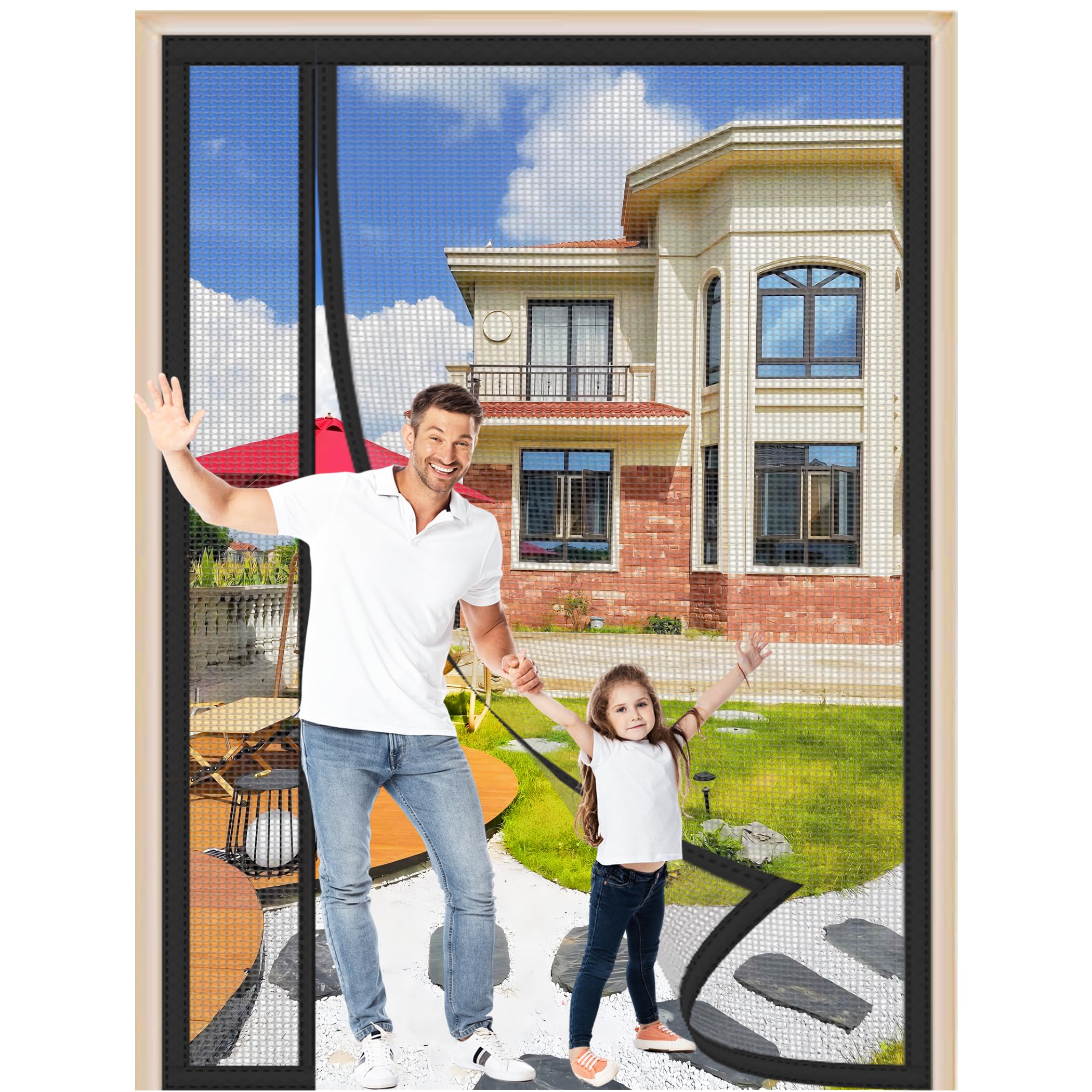 Wlmldm Black Magnetic Fly Screen Door 135X200cm Fiberglass Mesh Curtain Anti Mosquito With Magnets Close Automatically Walk Through Easily For Front Patio Balcony Living Room