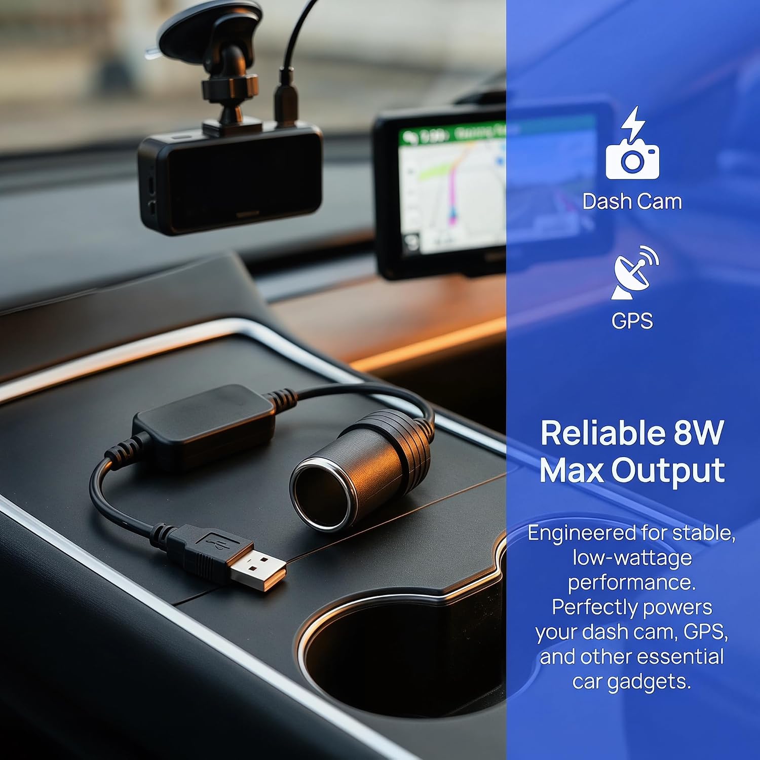 Usb to Cigarette Lighter 12v Adapter,Usb A & C Input 5v,Dc Power Offer Adapter For Dash Cam,Led,Car,and Home Devices, 13.7in (USB)