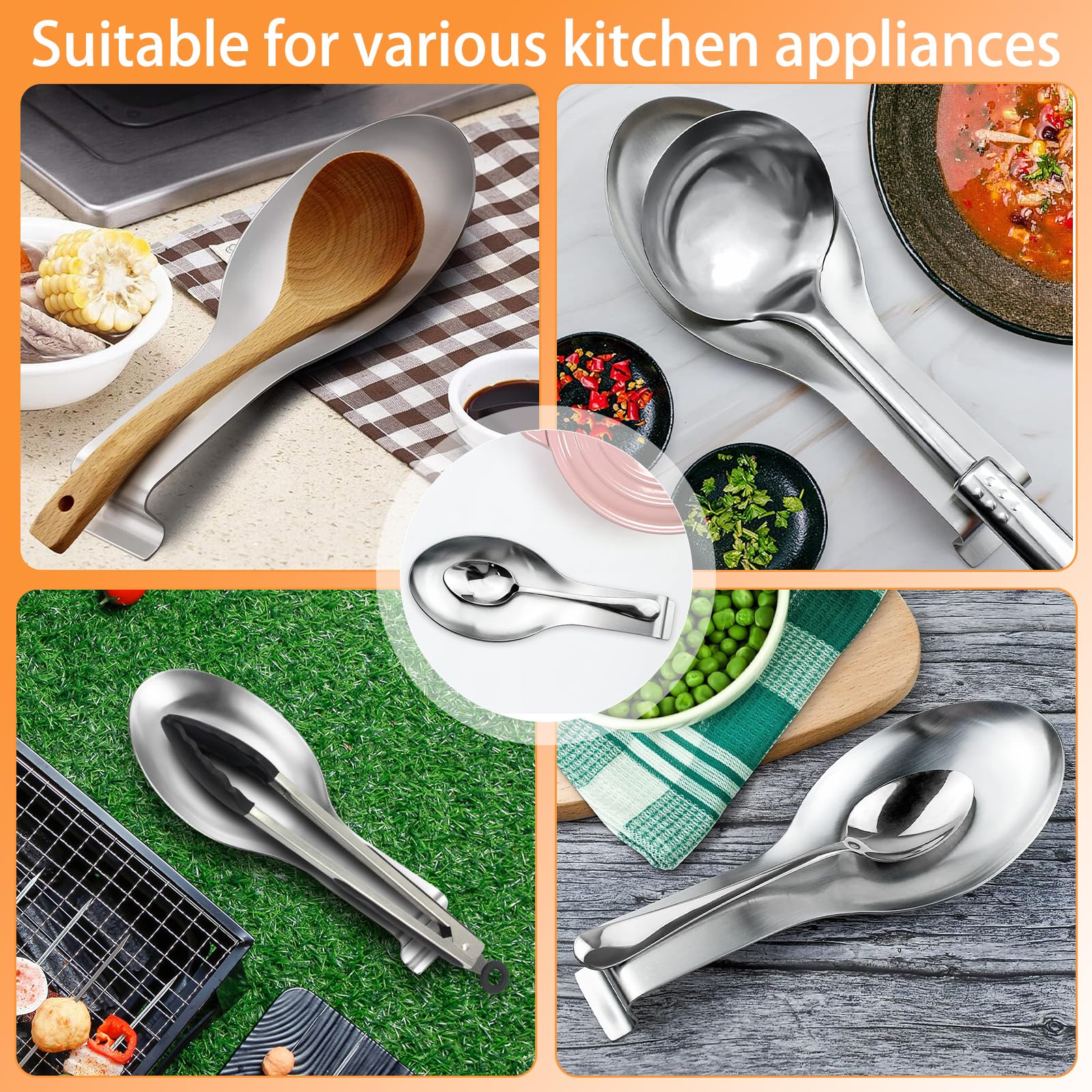 Repose Cuillère En Acier Inoxydable Multifonction, Porte-Cuillère Pour Cuisinière, Repose Cuillère à Chaleur De Cuisine, Argenté