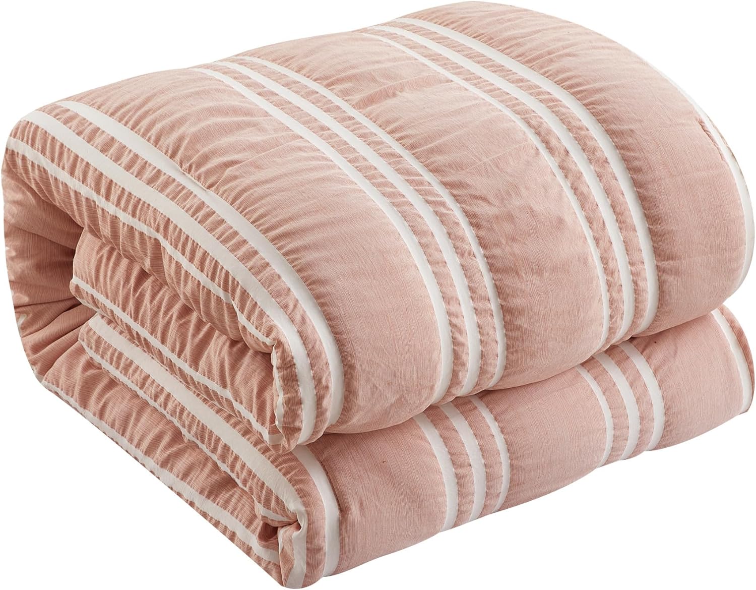 Chic Home Emma Queen 4-Piece Striped Seersucker Comforter Set, 2 Pillow Shams, 1 Decorative Pillow - Blush Pink