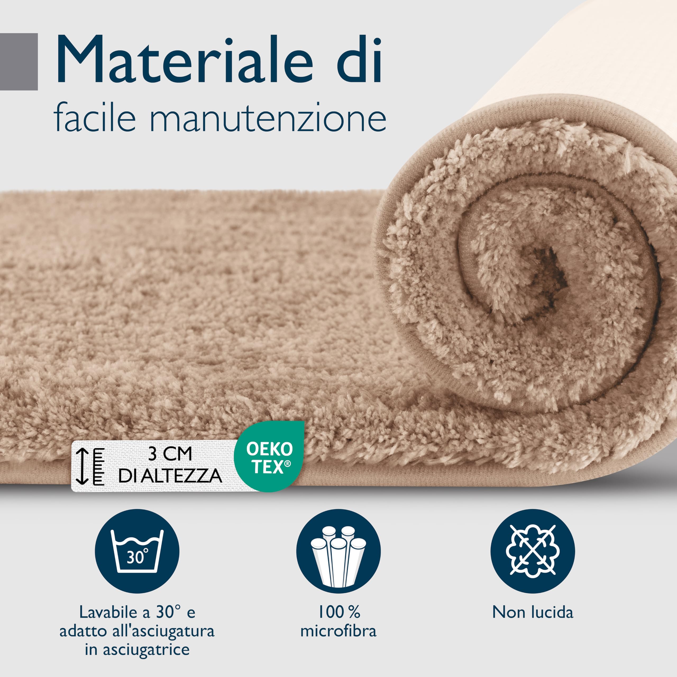 Beautissu Tappetino da bagno antiscivolo in pelo alto per doccia vasca e WC | 120x70cm beige morbido in microfibra anche per pavimenti riscaldati ottica shaggy Tappeto lavabile scendidoccia BeauMare FL