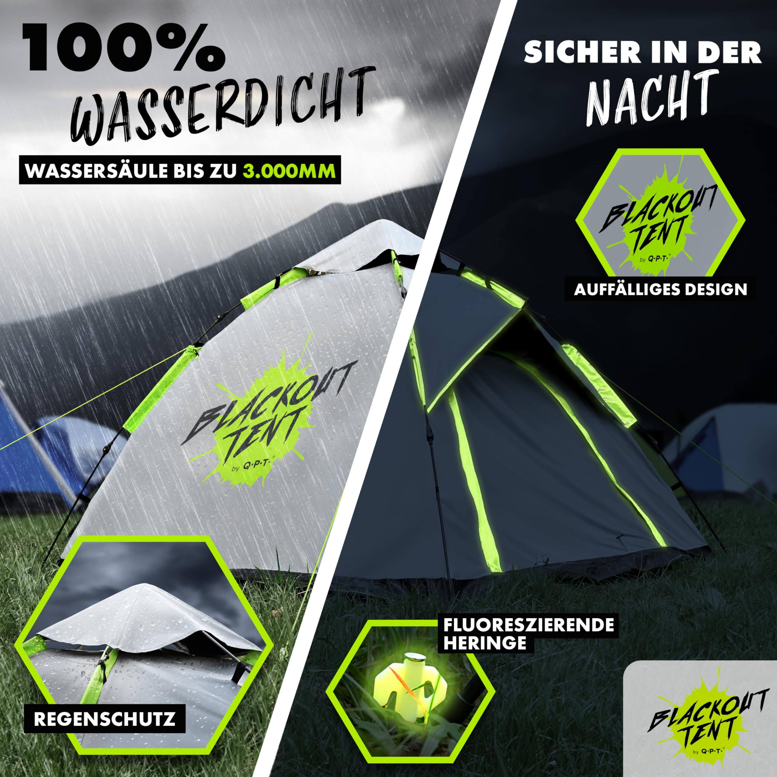 Pop up Zelt - Blackout Tent®, 1-2-Personen Festival Camping Zelt, 100% Dunkelheit, wasserdicht, Kuppelzelt für Schnellaufbau