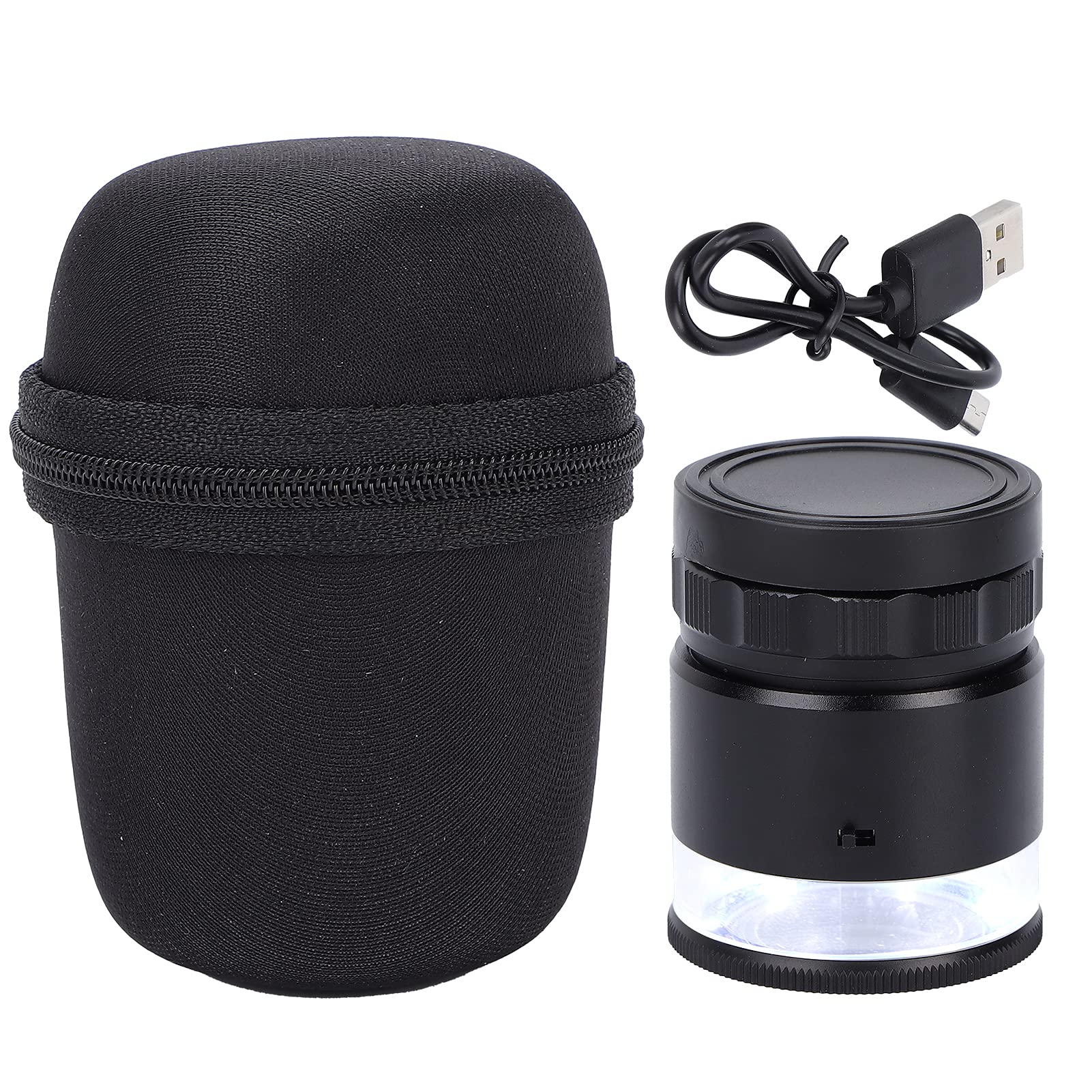 Loupe de Mesure 10X, échelle de Mesure Cylindrique Entièrement en Métal, Loupe Optique Rechargeable USB, Loupe de Bijoux Illuminée 6LED