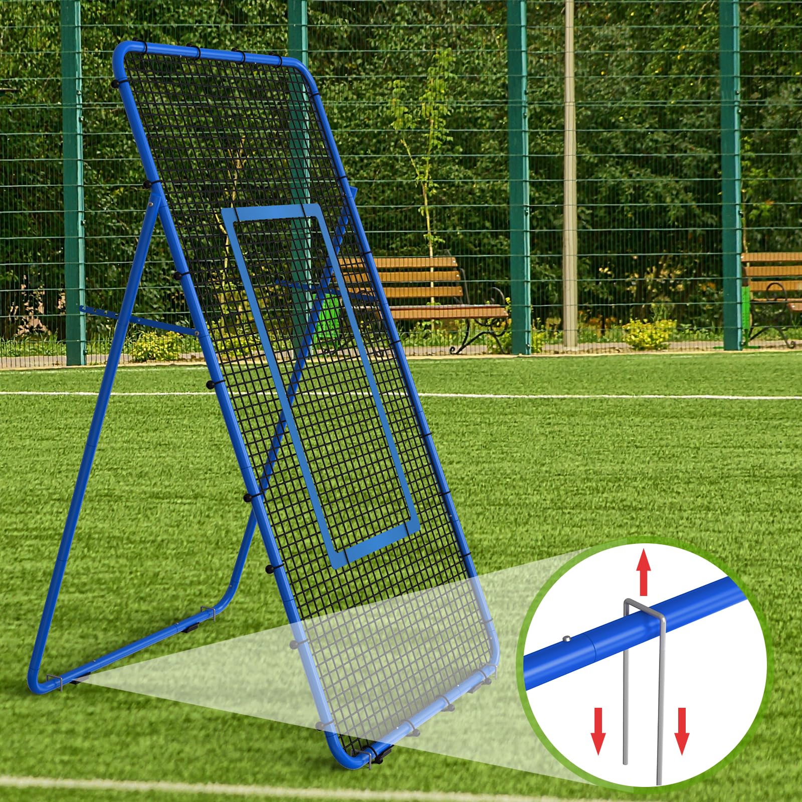 Red de voleibol ajustable para entrenamiento de voleibol con zona de impacto para golpear, servir, pasar, practicar picos, rebote para béisbol, lacrosse, tenis, fútbol, 2,2 x 1,2 m, color azul