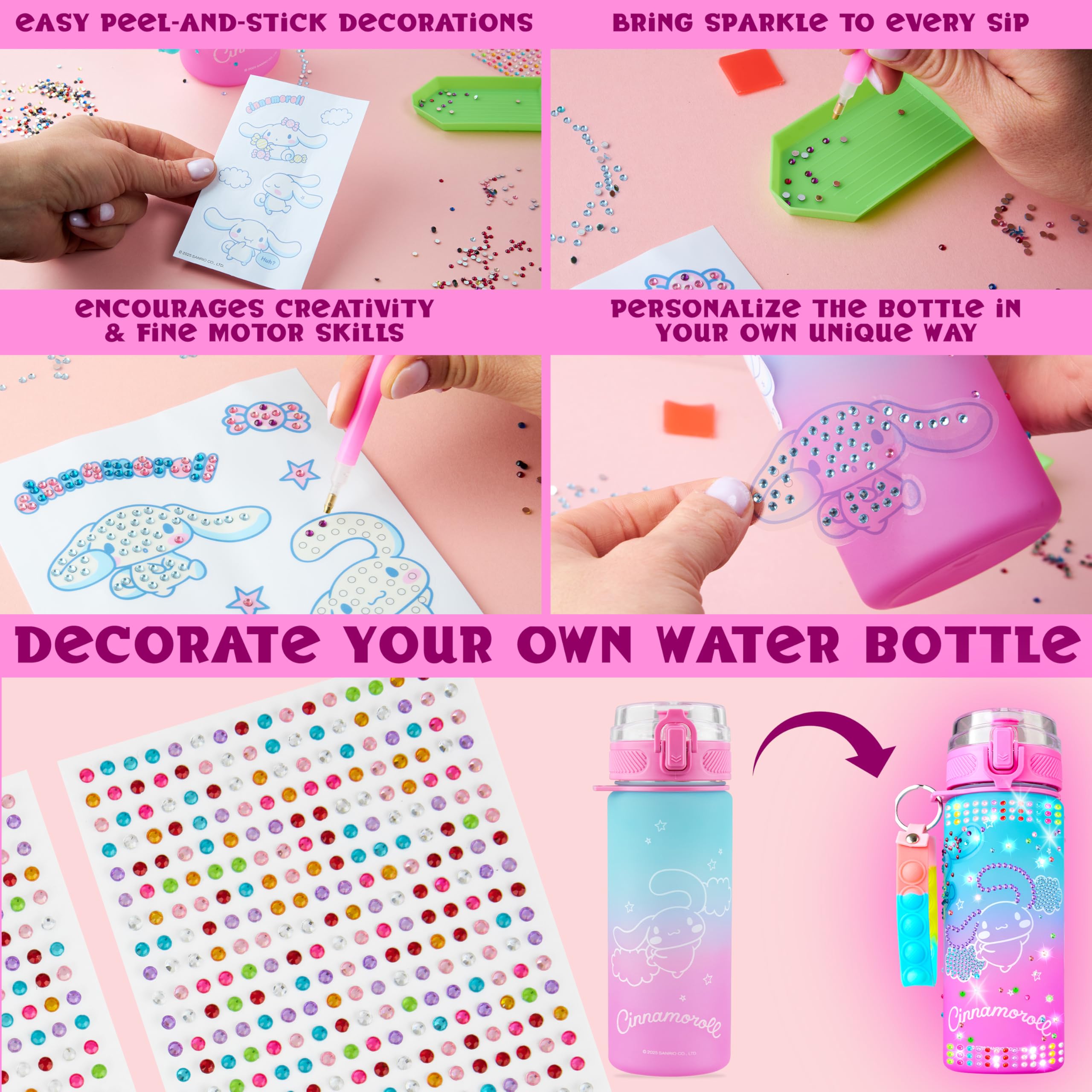 Get Trend Hello Kitty Sanrio Decorate Your Own Water Bottle Craft Kit Girls Teens, Cinnamoroll 550ml Leakproof - Image 2