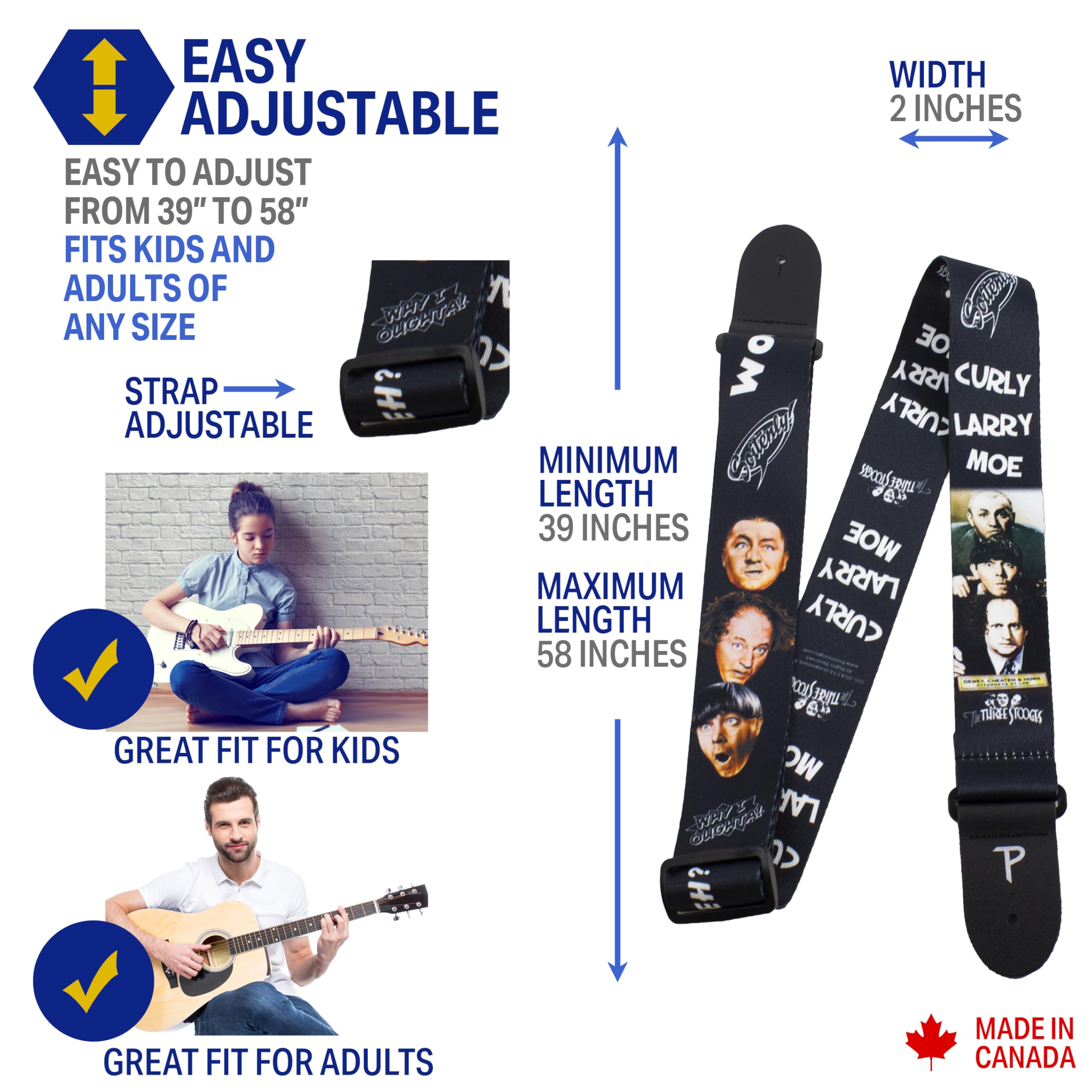 Perri's Leathers Ltd., The Three Stooges, Official Licensed Product, Heat Transfer Design on Polyester Guitar Strap - Image 2