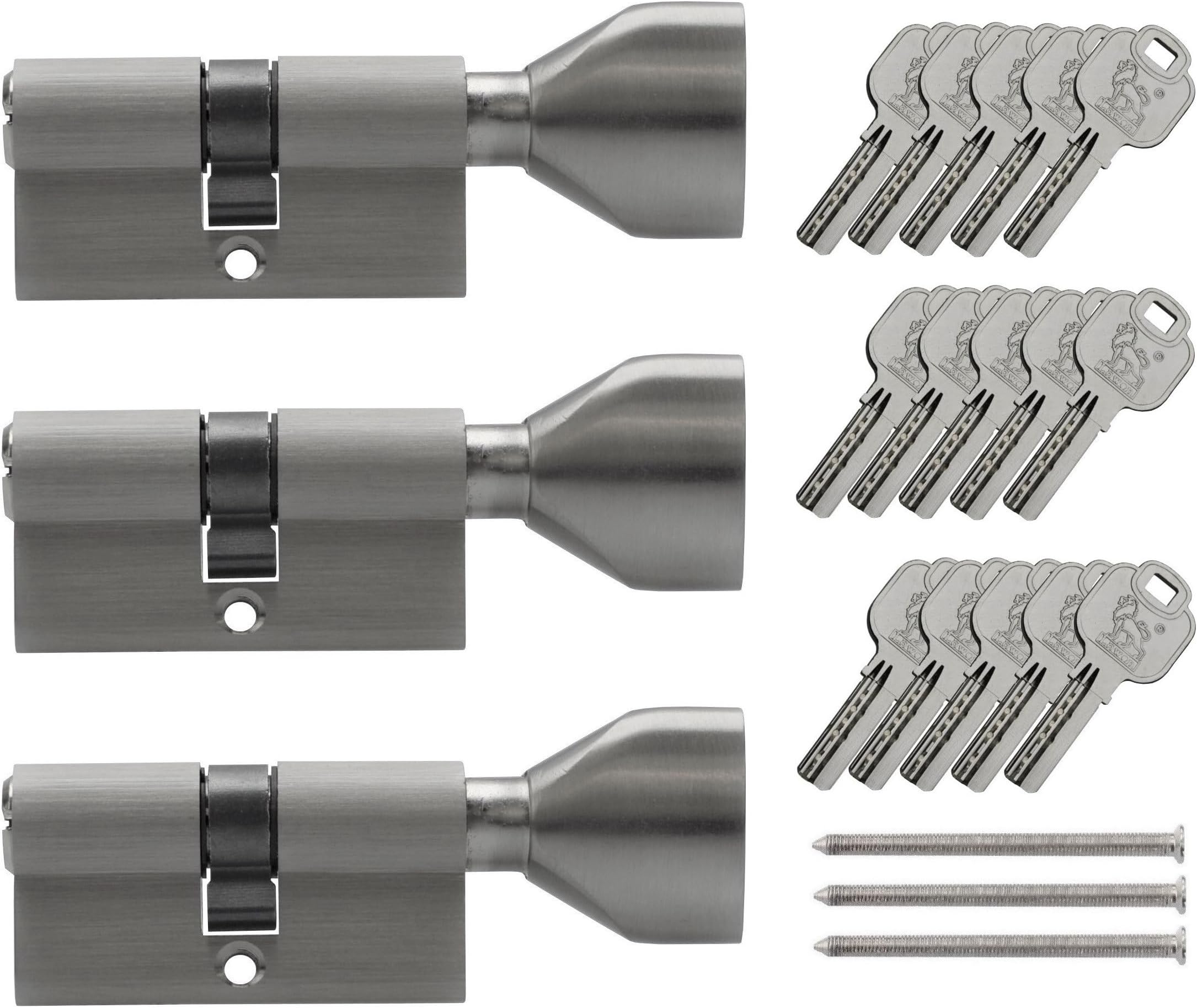 3X Thumb Turn knob Euro Cylinder Locks 35/35mm, keyed Alike, with 15 ...