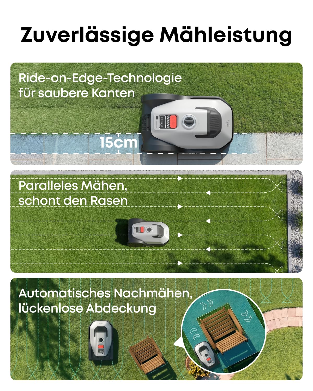 eufy Mähroboter C15 Set mit Garage & Ersatzklingen, ohne Begrenzungskabel | Bis zu 500m², TrueVision, keine Signalprobleme, Auto-Kartierung, igelsicher, intelligente Navigation, präzises Randmähen