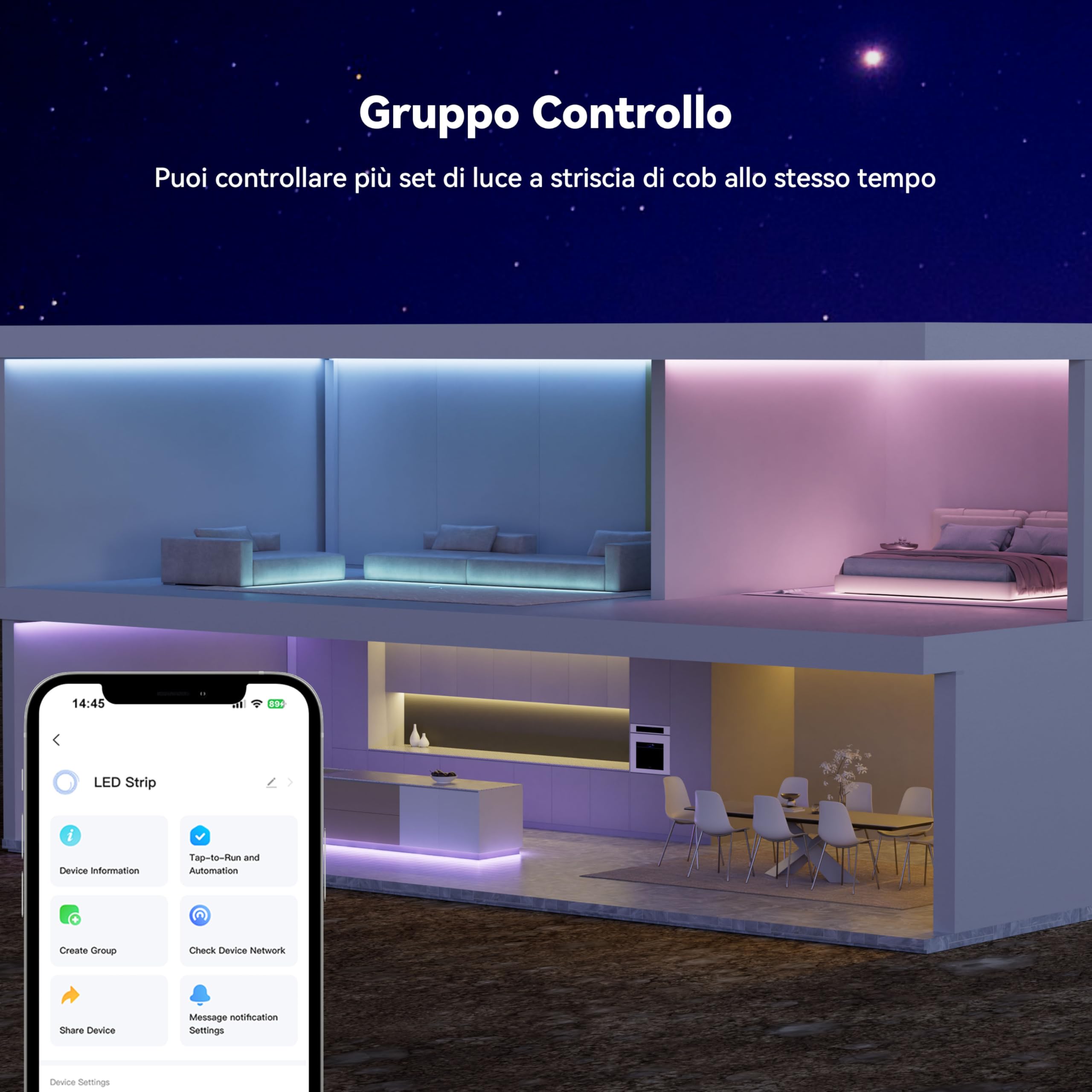 PAUTIX Striscia LED COB RGB 10m,24V Dimmerabile e Colorabile LED Strip Lights Compatibile con Alexa/Google Assistant,RGB LED Strisce con Telecomando,APP/Controllo Vocale per Bar,Feste e Progetti DIY