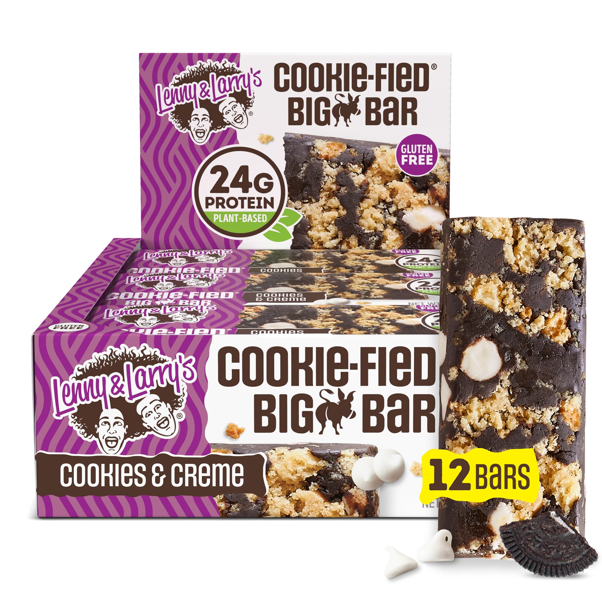 Cookie-fied BIG BAR – Cookies and Creme Vegan Protein Bars 12x90g – Healthy Snacks, 24g Plant Protein & 10g Prebiotic Fiber – Gluten free Power Bar, Keto Friendly & Vegan