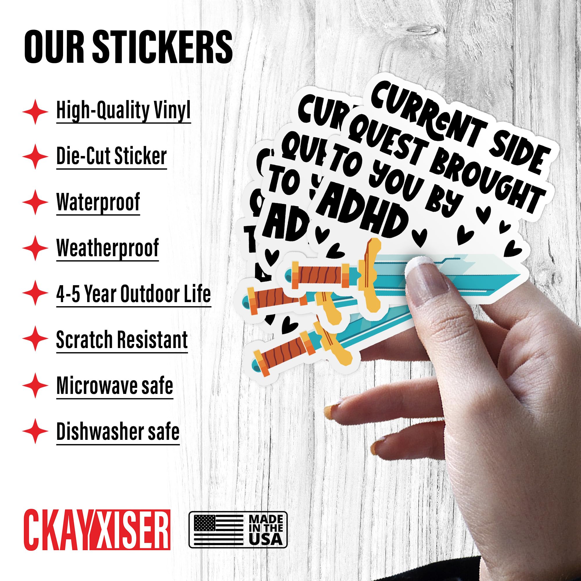 (3Pcs) Current Side Quest Brought to You by ADHD Sticker Anxious Crippling Anxiety Overthinking 2" Waterproof Die-Cut Vinyl Laptop, Water Bottle Sticker Funny Car Decal Gifts for Her Him 2 Inches