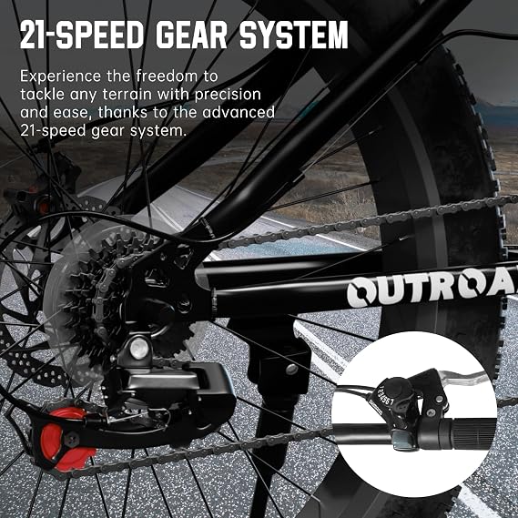 Max4out 26 Inch Fat Tire Mountain Bike, 21-Speed 4-Inch Tide Tires Dual Disc Brake Bicycle with Suspension Fork, Heavy-Duty 400lb Mountain Bike for Big & Tall Riders
