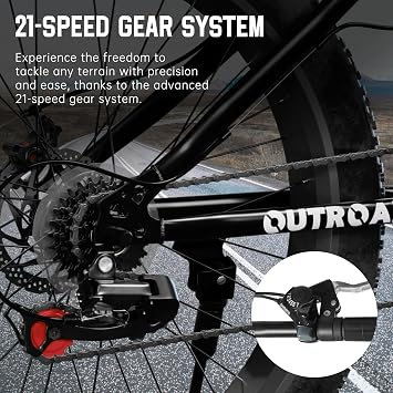 Max4out 26 Inch Fat Tire Mountain Bike, 21-Speed 4-Inch Tide Tires Dual Disc Brake Bicycle with Suspension Fork, Heavy-Duty 400lb Mountain Bike for Big & Tall Riders
