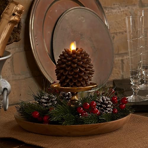 Miniatura 7 de Luminara Pinecone - Velas sin llama, con acabado marrón tiza, figuras de cono de pino, velas LED sin perfume, funcionan con pilas, con temporizador,