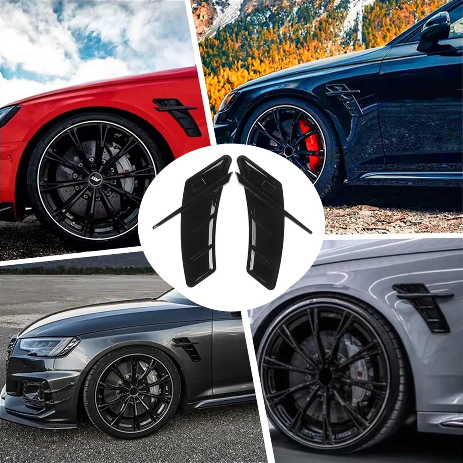 Decorazione Laterale Parafango Misura per Audi A3 A4 A5 A6 A7 A8 Q3 Q5 Q7 RS5 RS6 RS7 S3 S4 S5 Car Air Flow Wing Vent Trim Side Fender Sticker d'Aria Presa d'Aria(Glossy Black)