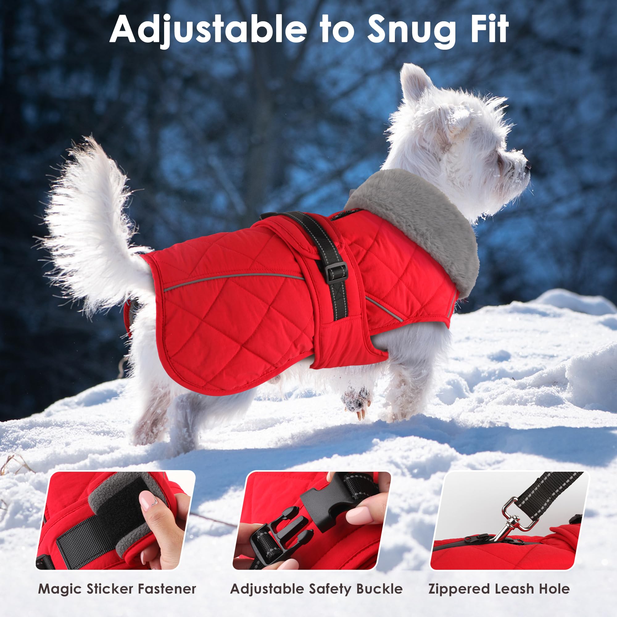 Petglad Veste imperméable pour chien, veste d'hiver avec boucle réglable, gilet réfléchissant à col montant pour animaux de compagnie, pull en polaire chaud pour chiens de petite, moyenne et moyenne