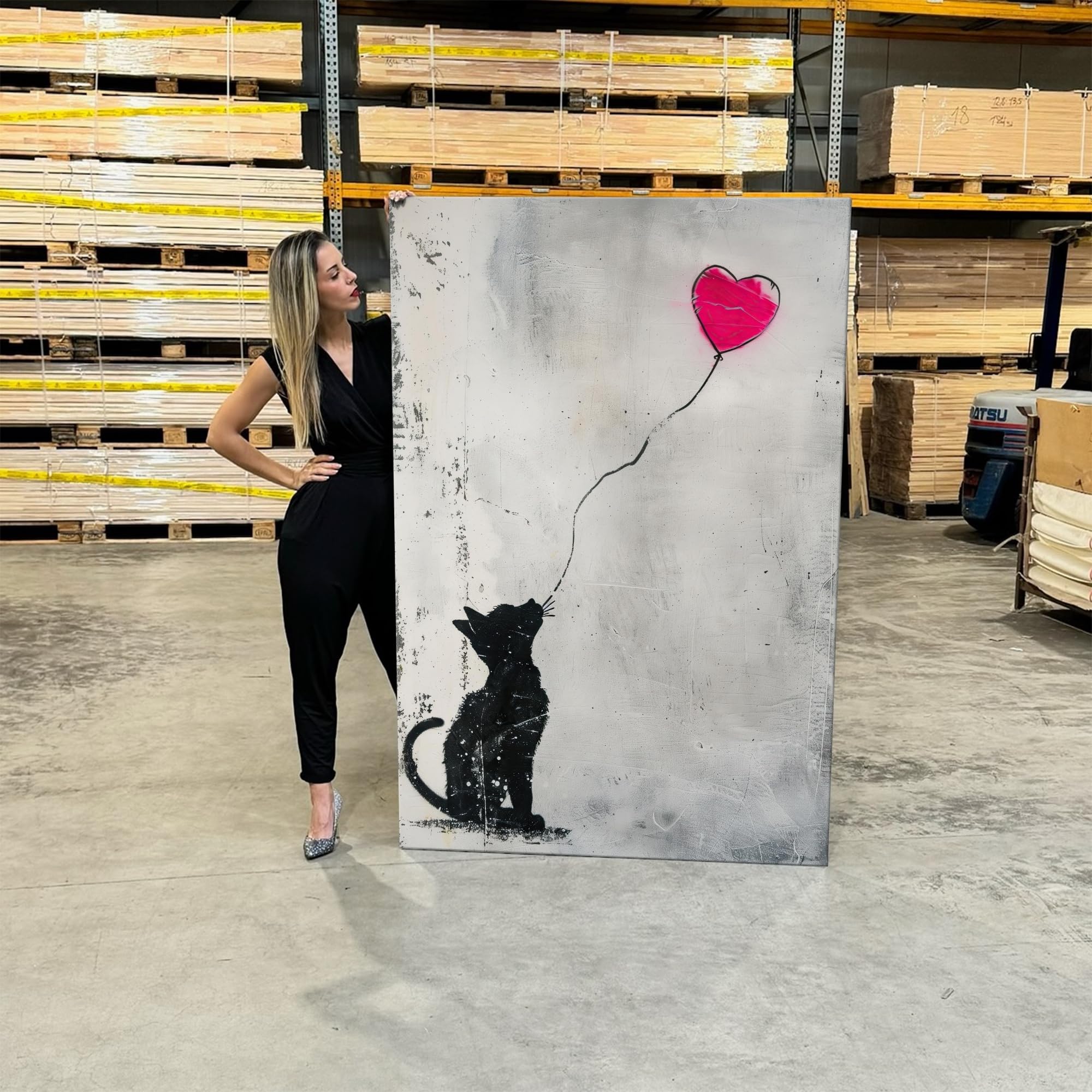 Artmazing | Banksy Katze XXL | Moderne Leinwanddekoration für Wohnzimmer
