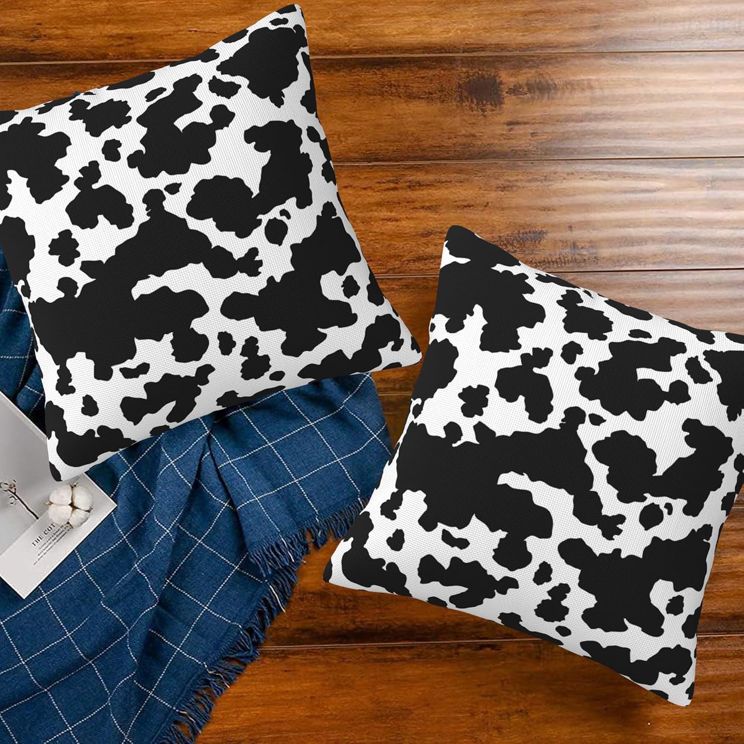 Cow Skin Throw Pillow Covers Set of 2 Black and White Spot Pillow Covers 18x18 Inch Modern Farmhouse Home Decorative Pillow Cases Cushion Cover for Sofa Living Room Office - Image 7