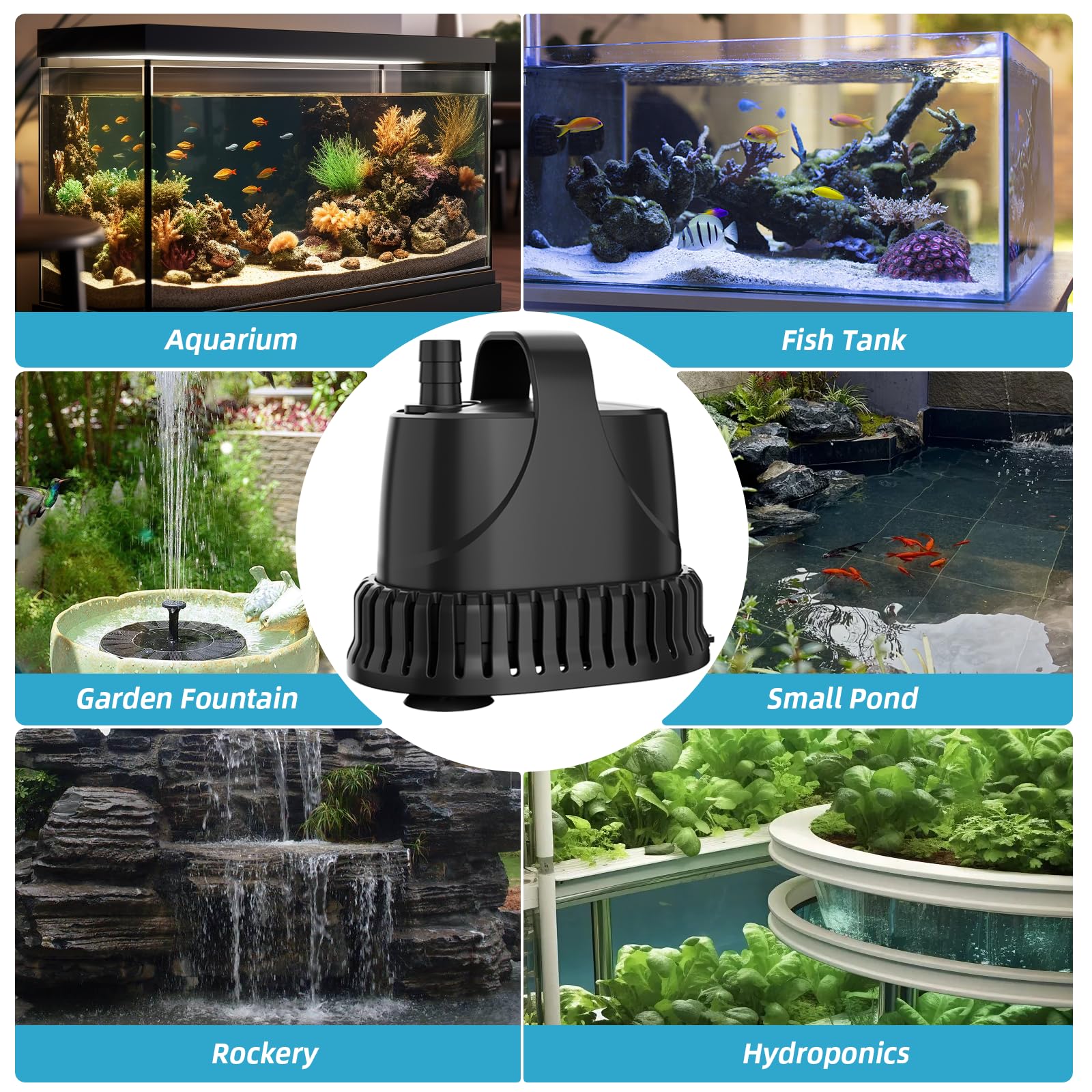 SMOOL Bomba de Agua Sumergible 3000L/H 40W, Silenciosa, Cable 3m para Acuario/Fuente/Estanque, Incluye 3 Ventosas y 3 Boquillas (19/22/25mm) (40, Vatios)