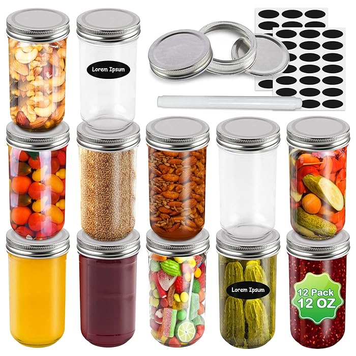 Buy Mason Jars 12 oz 12 Pack With mason jar lids and Bands, Ball mason