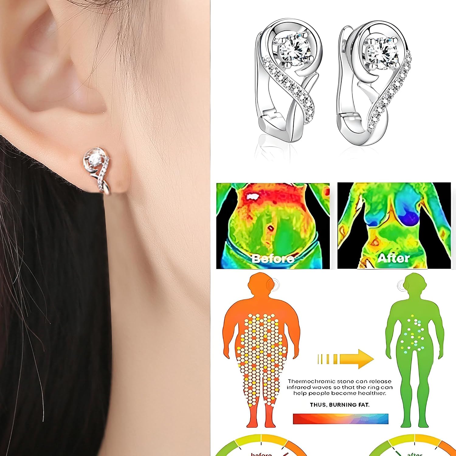Halolux Lymphvity Germanium Earrings, Lymphatic Drainage Magtherapy Therapeutic Rhinestones Earring Lymph Sparkle CZ Hoop Jewelry Gifts for Women Men