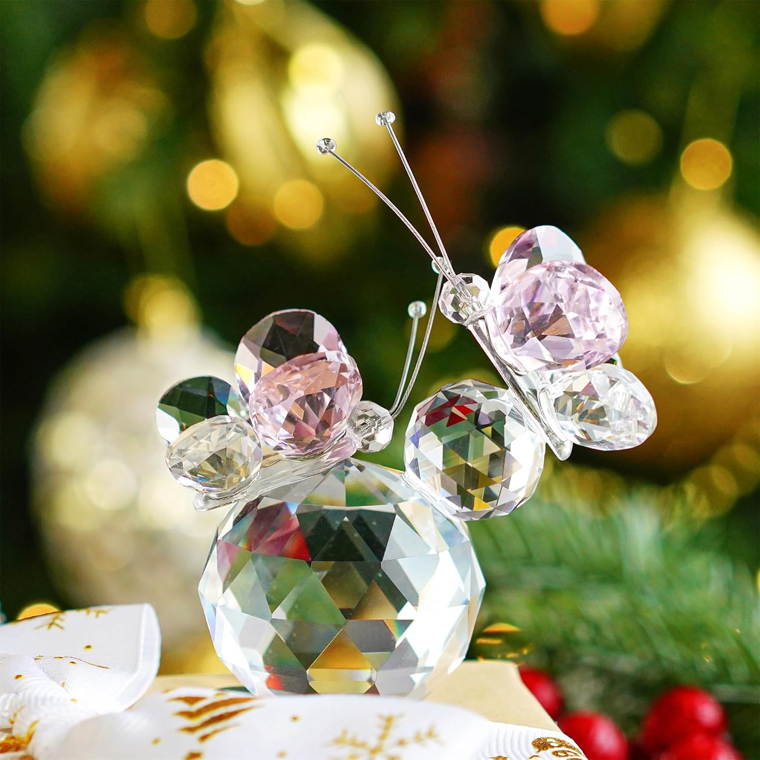 H&D HYALINE & DORA Pink Crystal Cut Double Butterfly Collectible Gift, Handmade Art Glass Animal Figurine, Gift Boxed - Image 9