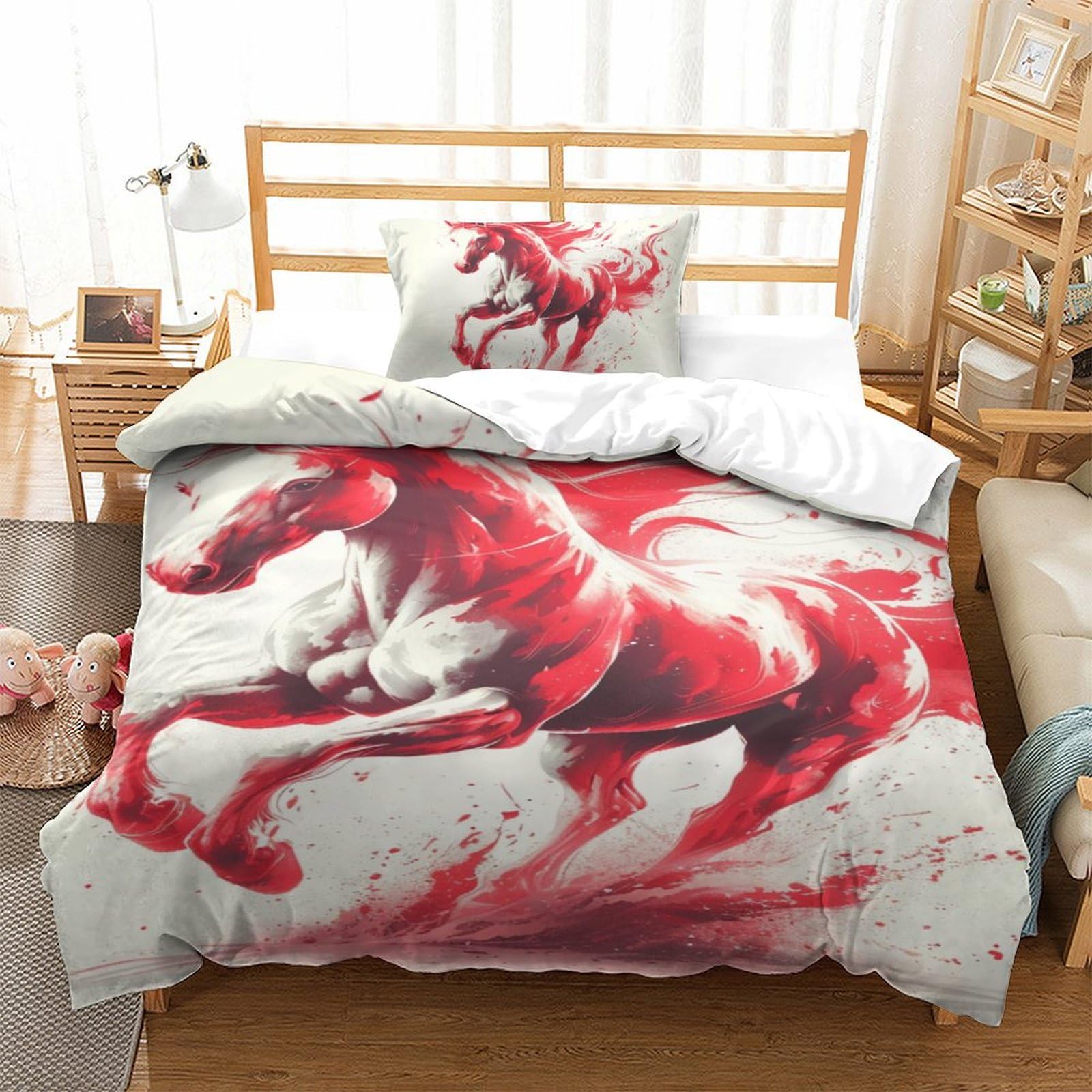 Housse de couette antibactérienne Le Cheval Rouge 3D pour un sommeil sain