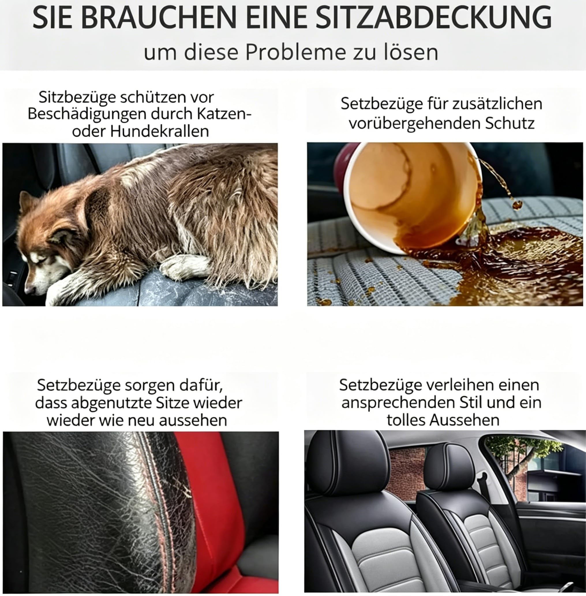 Autositzbezüge Auto Vordersitz 2 Stuck Set Autositzbezüge Leder Universal Set für Jeep Cherokee Compass Grand Cherokee Patriot Renegade Wrangler Abriebfest, atmungsaktiv