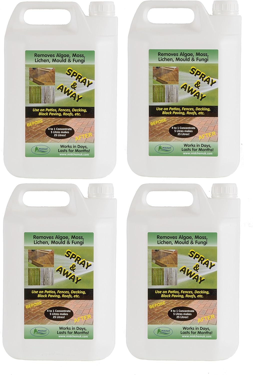Midchem Speciality 4 x 5 L Mould Mildew Algae & Moss Killer Patio