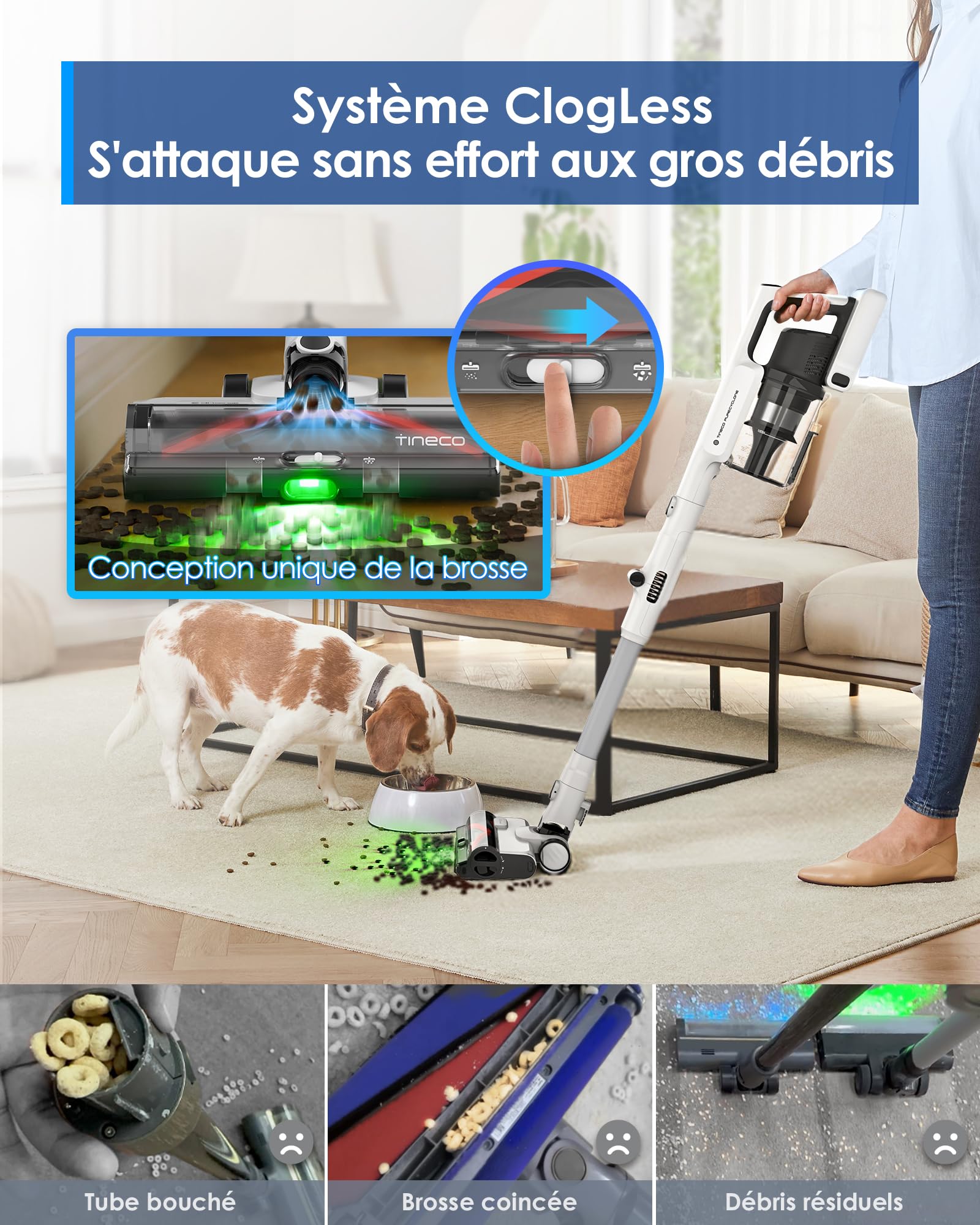 Tineco Pure One A50S Plus Aspirateur Balai sans Fil, Aspiration 185W, 70 Min d’Autonomie, Réservoir Plus Large de 1L, Brosse Motorisée 3DSense, Technologie Dura-Cyclone, Vient à Bout des Gros débris