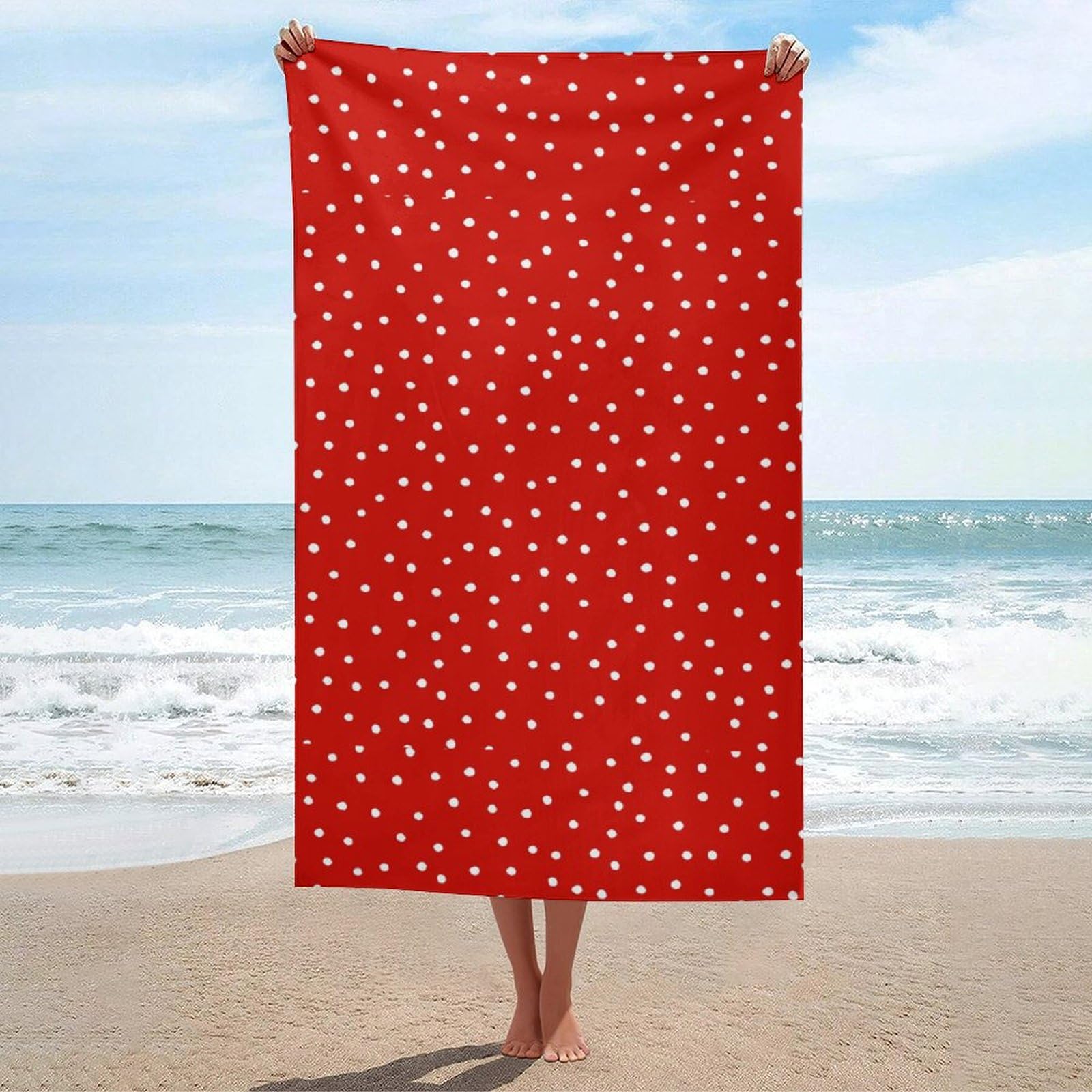 LEDFCVSU Beach Towel, Red Polka Dots Bath Towel, Absorbent Towel for Swimming, Sports, Travel
