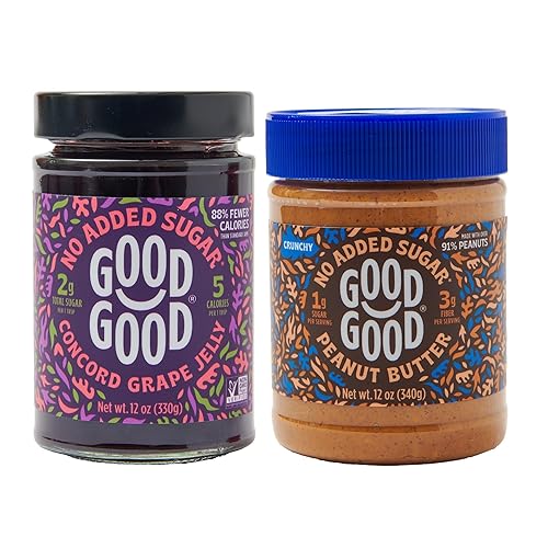 GOOD GOOD Sweet Concord - Gelatina de uva y mantequilla de maní crujiente, apta para dieta cetogénica, baja en carbohidratos y sin azúcares