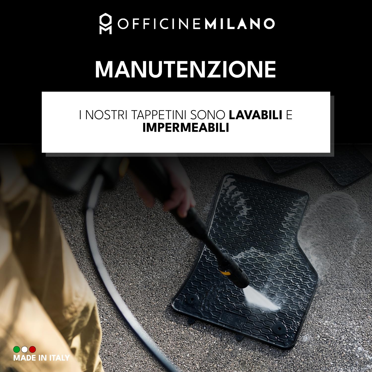 4 Tappetini Impermeabili e Lavabili in Gomma per FIAT 500 Hybrid Compatibile con Modelli dal 2020 - Alta Qualità - Made in Italy - OFFICINE MILANO