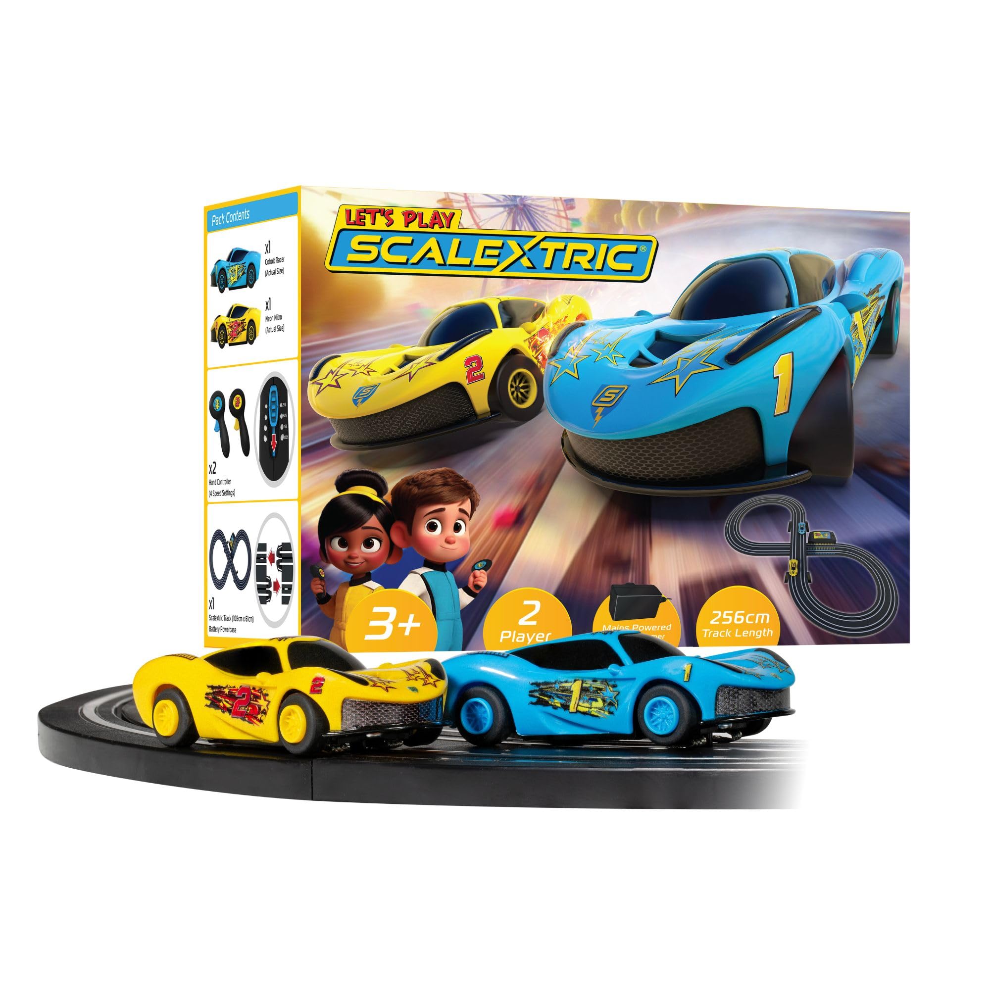Scalextric - G1189M My First Let's Play! Racing Tracks Sets for Kids Ages 3+ - Mains Powered Micro Race Set, Toy Car Kits for Boys. Incl. 1x Speed Track, 2x Cars, 2x Controllers - Toys Gifts