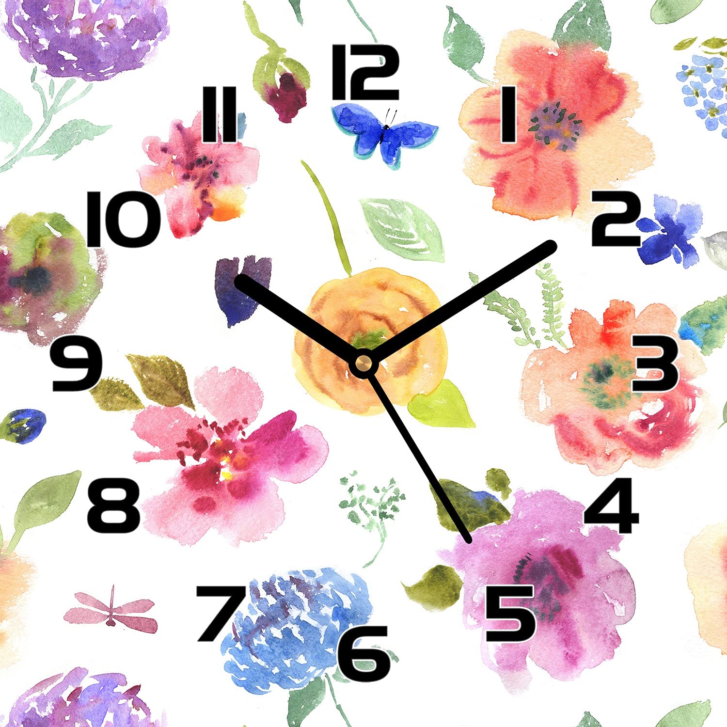 Horloge Cuisine et Salon Fleurs Florales en Verre 30x30 cm Coloray Moderne