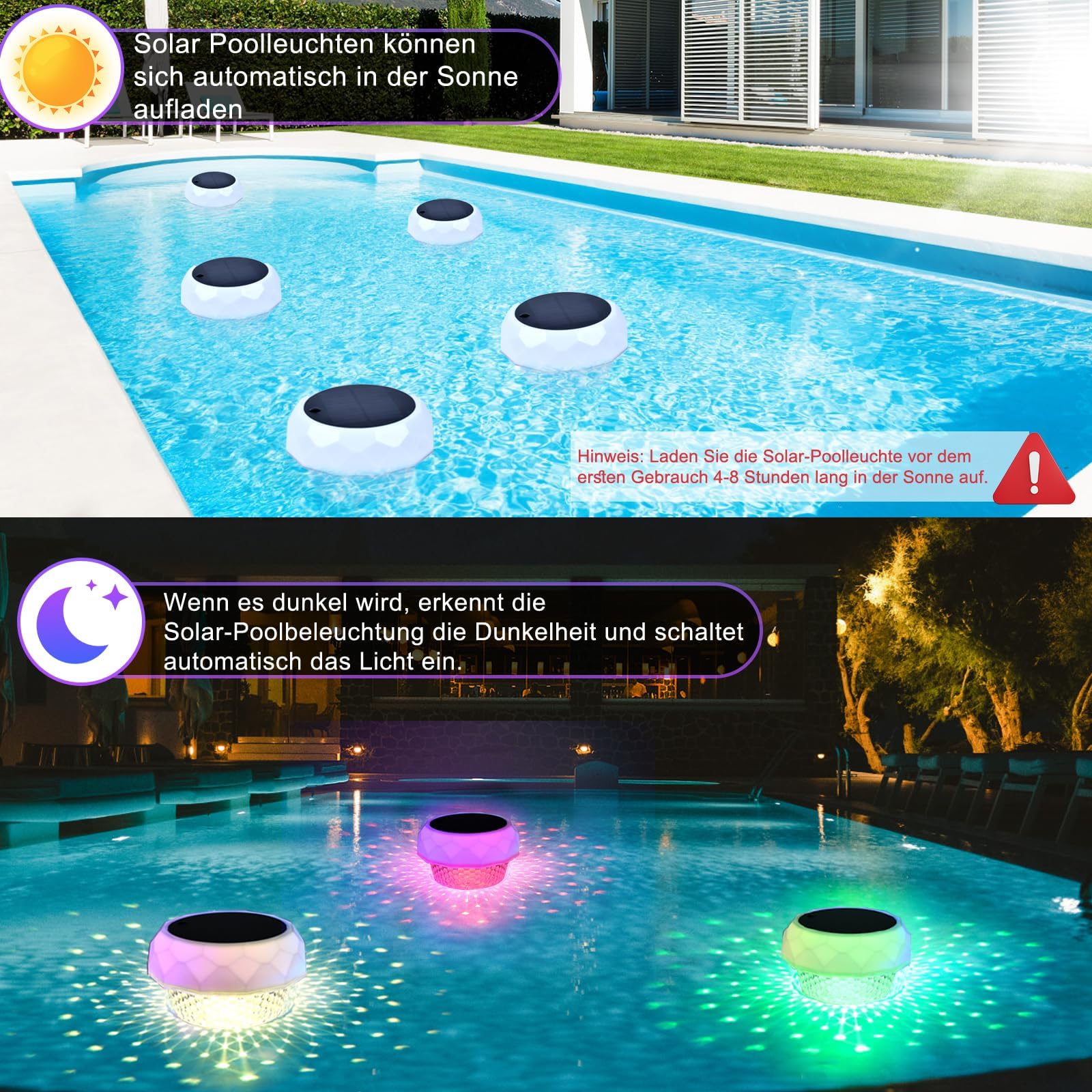Poolbeleuchtung Solar, Pool Zubehör, Pool Licht RGB LED Dimmbar Mit Fernbedienung, Whirlpool Zubehör, IP68 Wasserdichte, Schwimmbad Teich Deko, Solarleuchten Garten Außen, 1200mAh Akku