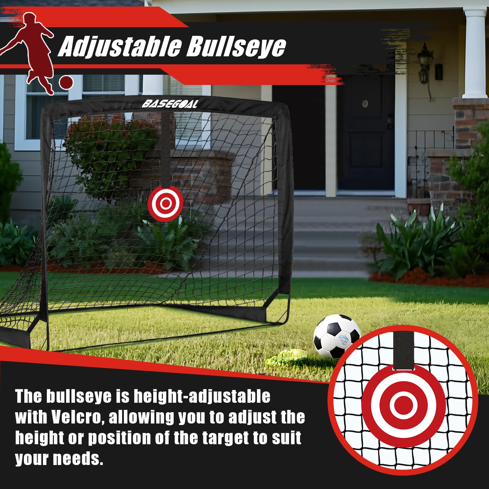 BaseGoal Porte da Calcio per Giardino, Porta da Calcio, Porte da Calcio 120x90cm, Rete Calcio con Bullseye, Aste in Fibra di Vetro e Reti di Alta qualità, Rete da Calcio per Esterni, Giardino