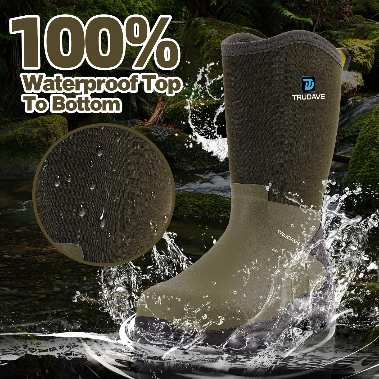 Trudave Rubber Boots for Men with Steel Shank, Mid Calf Work Rain Boots, Men's Outdoor Waterproof Anti-Slip Hunting Boot, Size 6-13