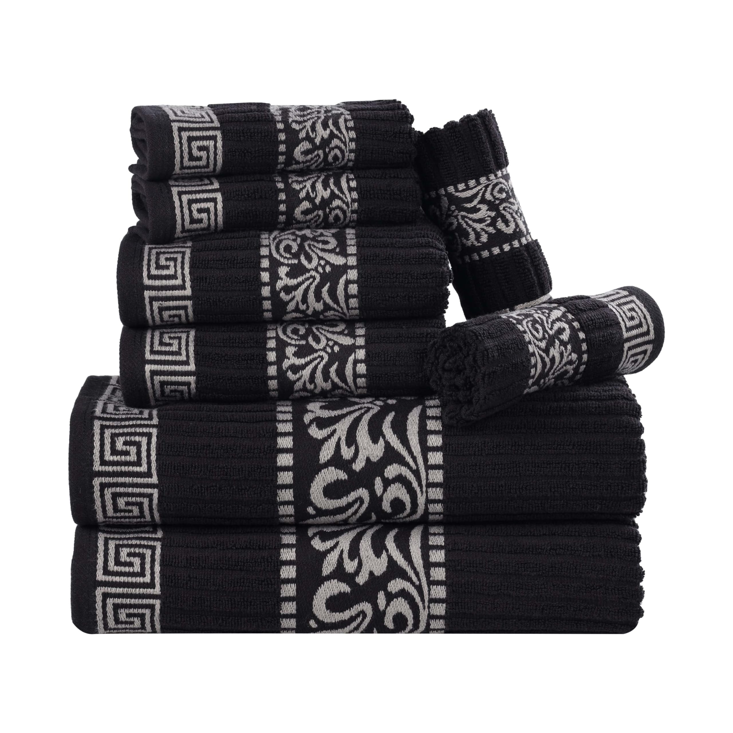 Superior Set di 8 asciugamani in cotone, motivo greco, elementi essenziali per la casa, assorbenti, arredo bagno, spa, include 2 asciugamani per mani, 2 viso e 4 asciugamani da bagno, collezione