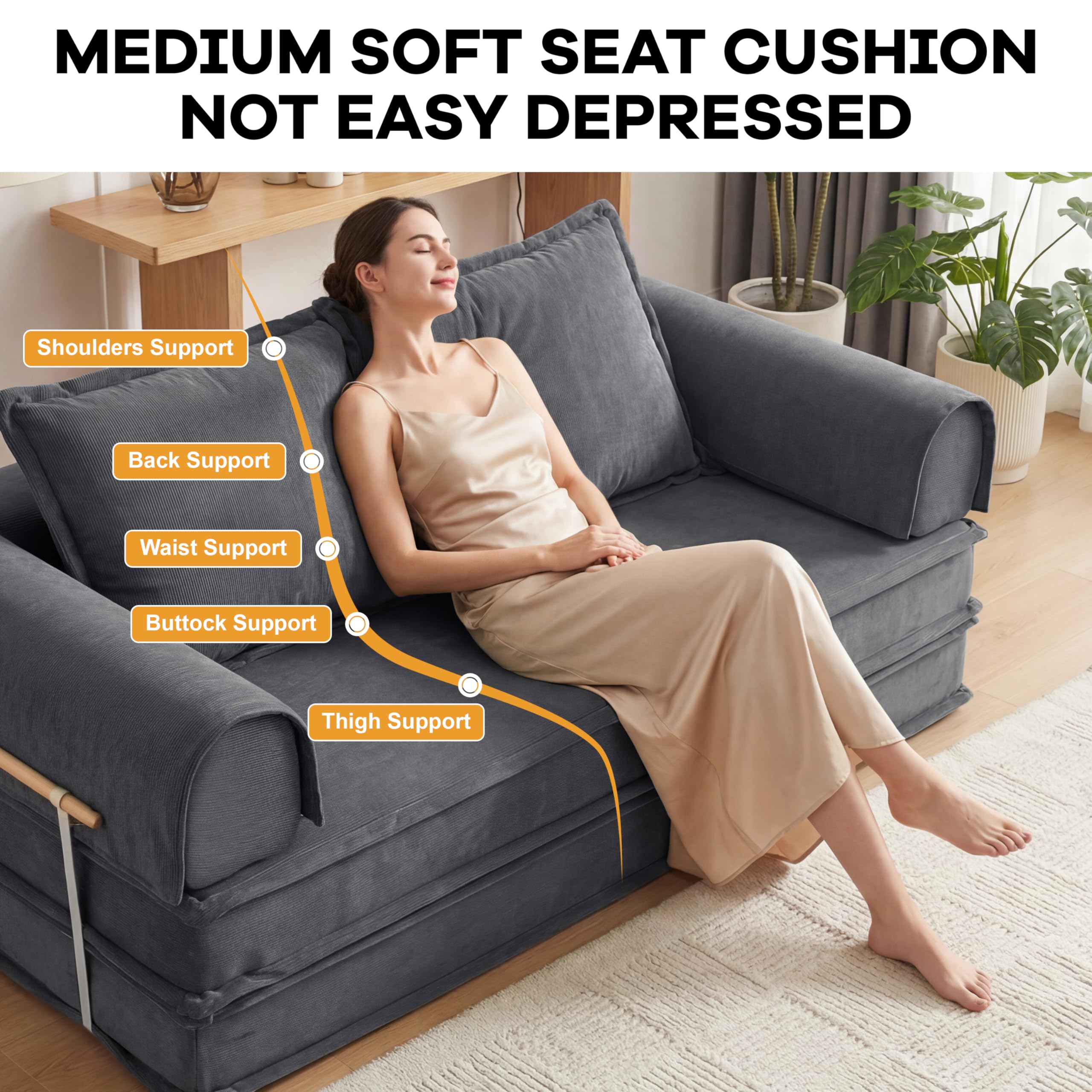 Bon Divano letto convertibile a 3 posti, divano futon in velluto a coste grigio chiaro, design modulare 5 in 1, base antiscivolo, lavabile, perfetto per soggiorno e comfort quotidiano