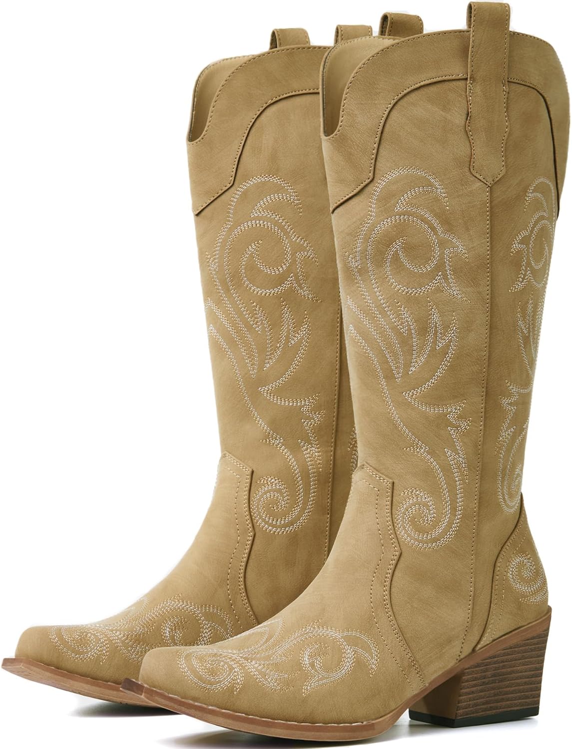 Cowboy Boots for Women, Cowgirl Boots Mid Calf with Chunky Heel & Snip Toe, Stitched Embroidery for Country Concert Dancing Traveling Daily Outfits