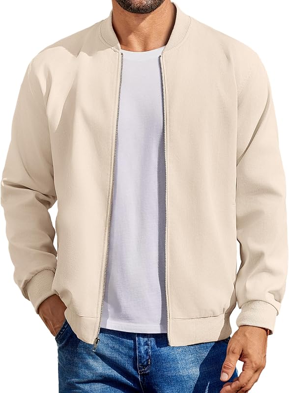 COOFANDY Mens Light Cotton Bomber Jacket Flight Casual Softshell Varisty | Lightweight Zip Up Jackets,Soft Breathable Fabric,Perfect for Streetwear Daily Commute Travel,Fashion Windbreaker for Winter