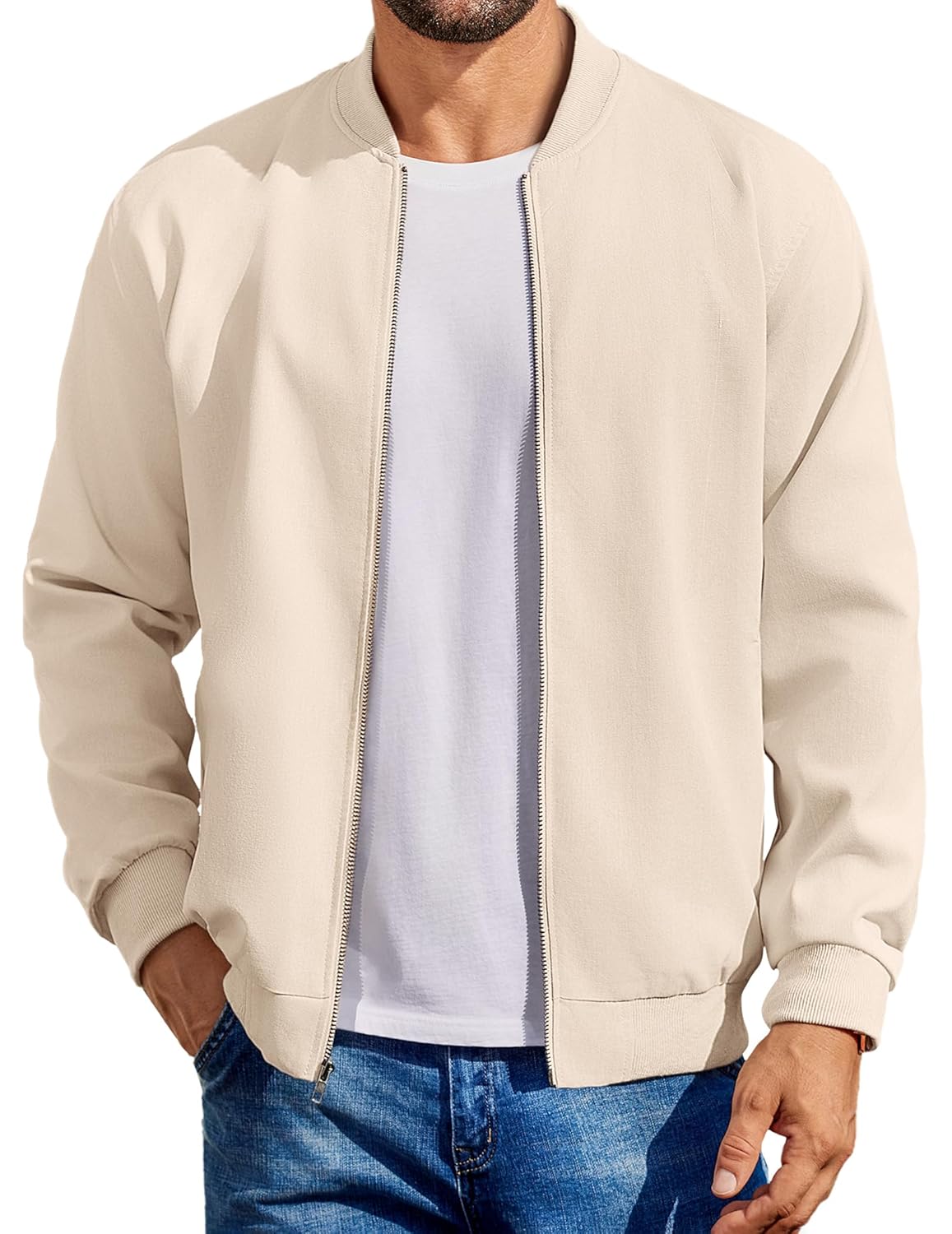 COOFANDY Jaqueta bomber masculina de algodão, leve, casual, softshell