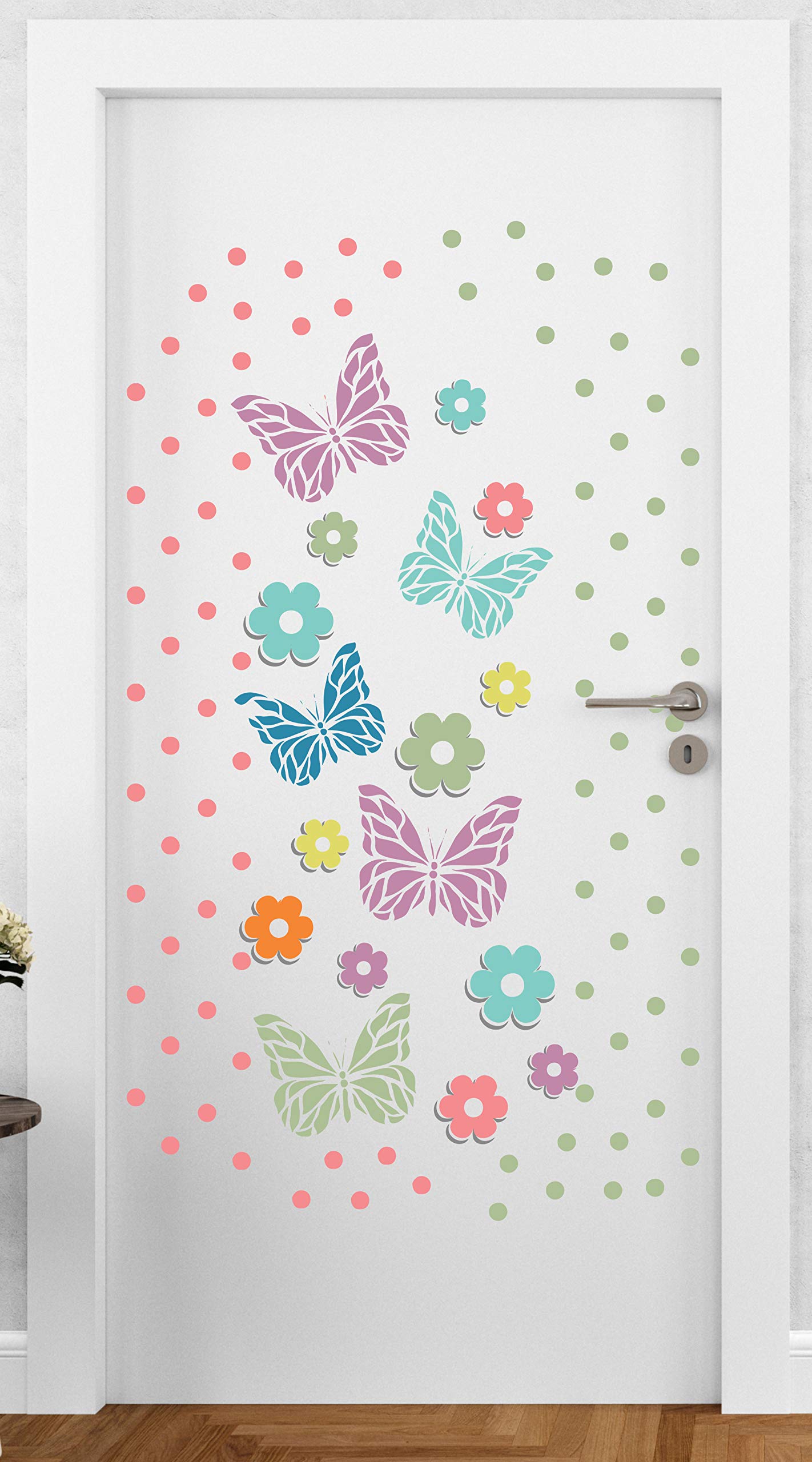 DivineDesigns Dots Butterfly Door Sticker | Sticker for Living Room, Bedroom, Office (Vinyl, Standard, Multicolour)-image-40