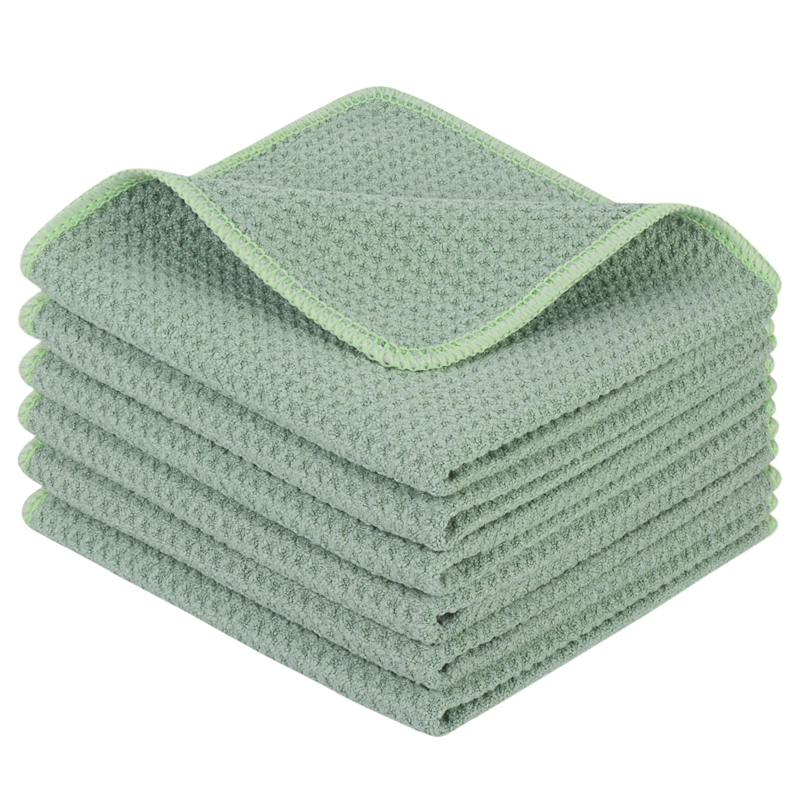 KinHwa Dish Cloth, Green, Waffle Cloth, Microfibre Cloth, Washable Dish Cloths for Kitchen, Thick Cleaning Cloths, Lint-Free, 30 cm x 30 cm, Pack of 6