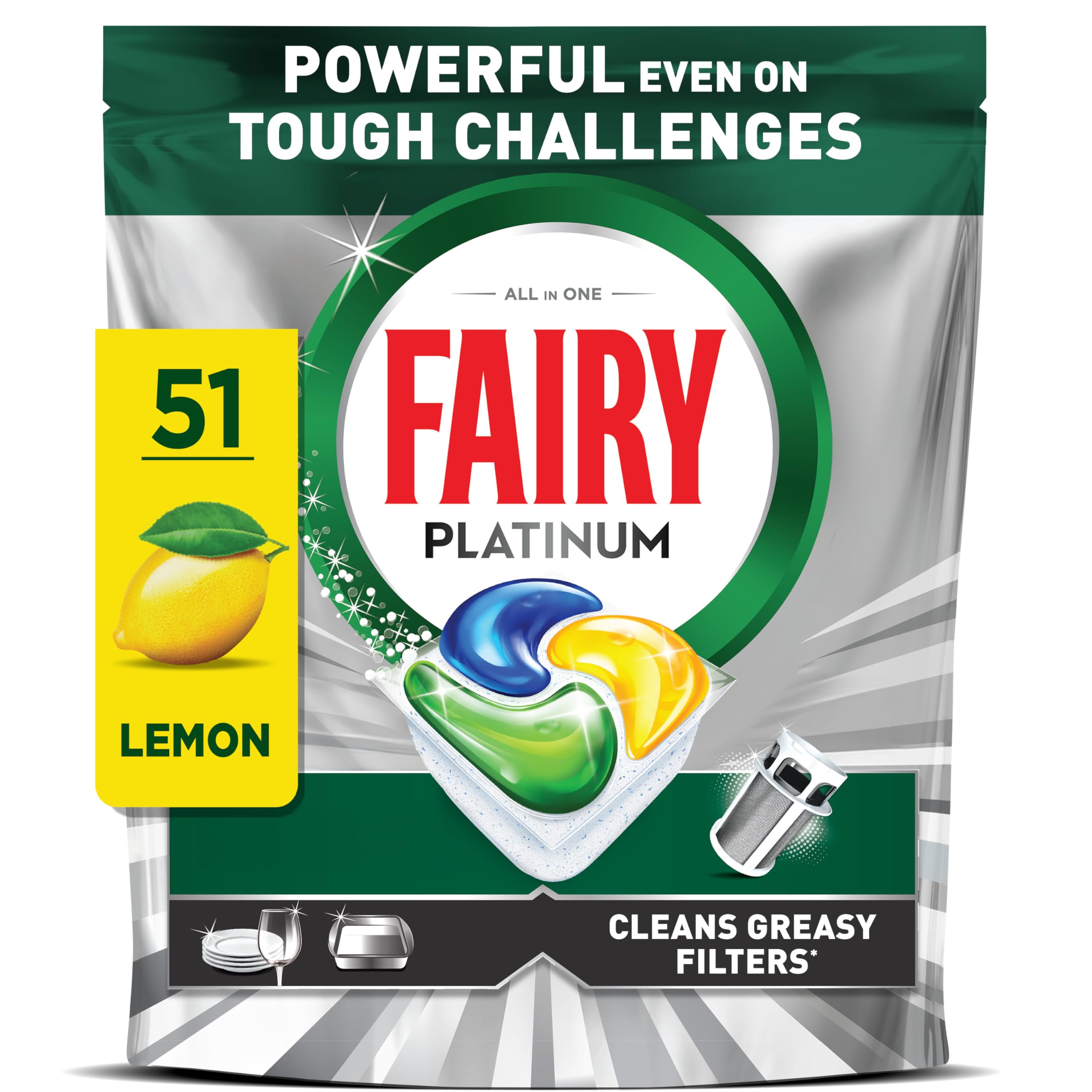 Fairy Platinum Dishwasher Tablets - Lemon Scent - 51 Pack