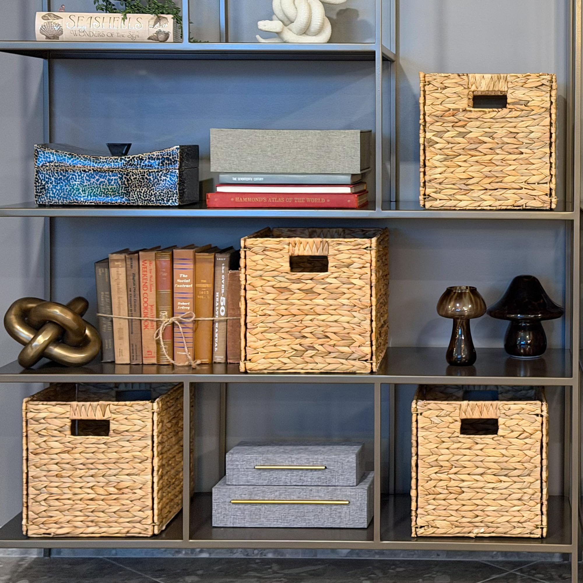 Yankee Trader Dekorative handgewebte Wasserhyazinthe Wicker Storage Baskets, Set von sechs 13x11x11 Baskets Perfekt für Einheiten Regal
